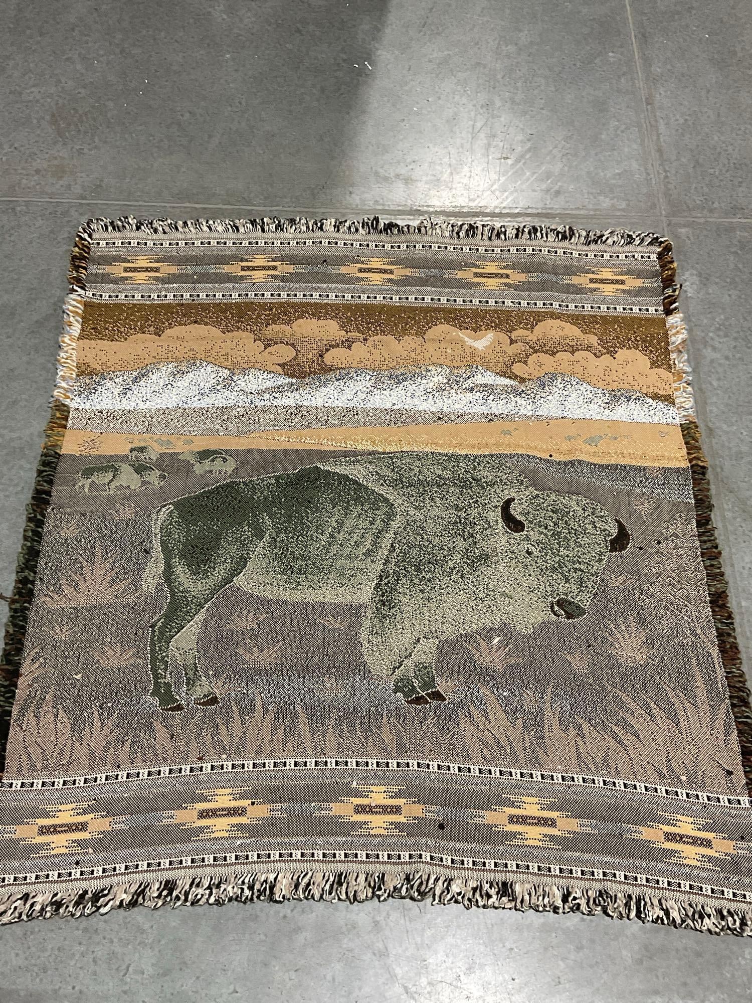 Woven Buffalo Tapestry style Blanket, 56x48 inches - 4