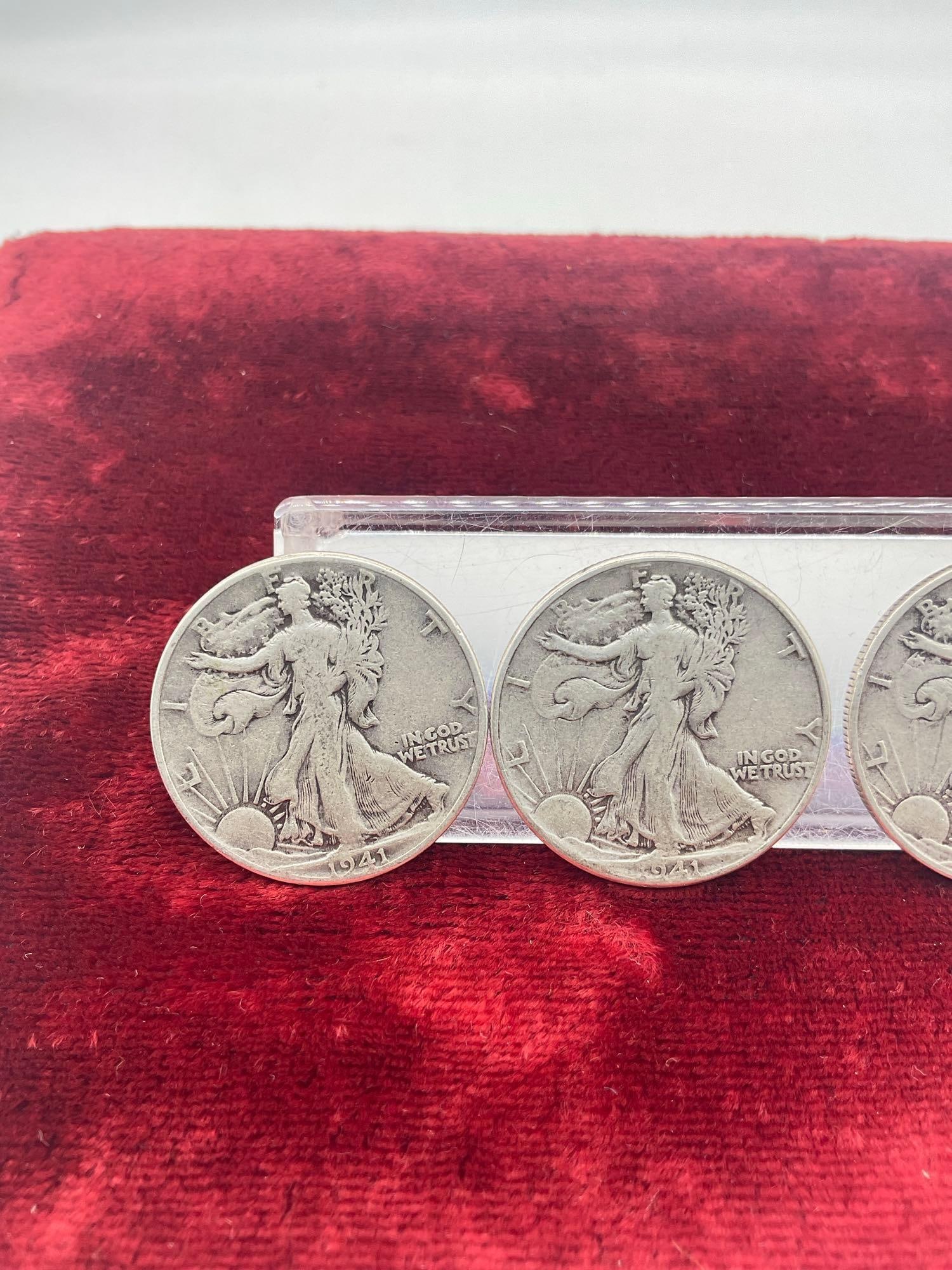 4x Walking Liberty Silver Half dollars coins 2x 1941 2x 1944-s - 2
