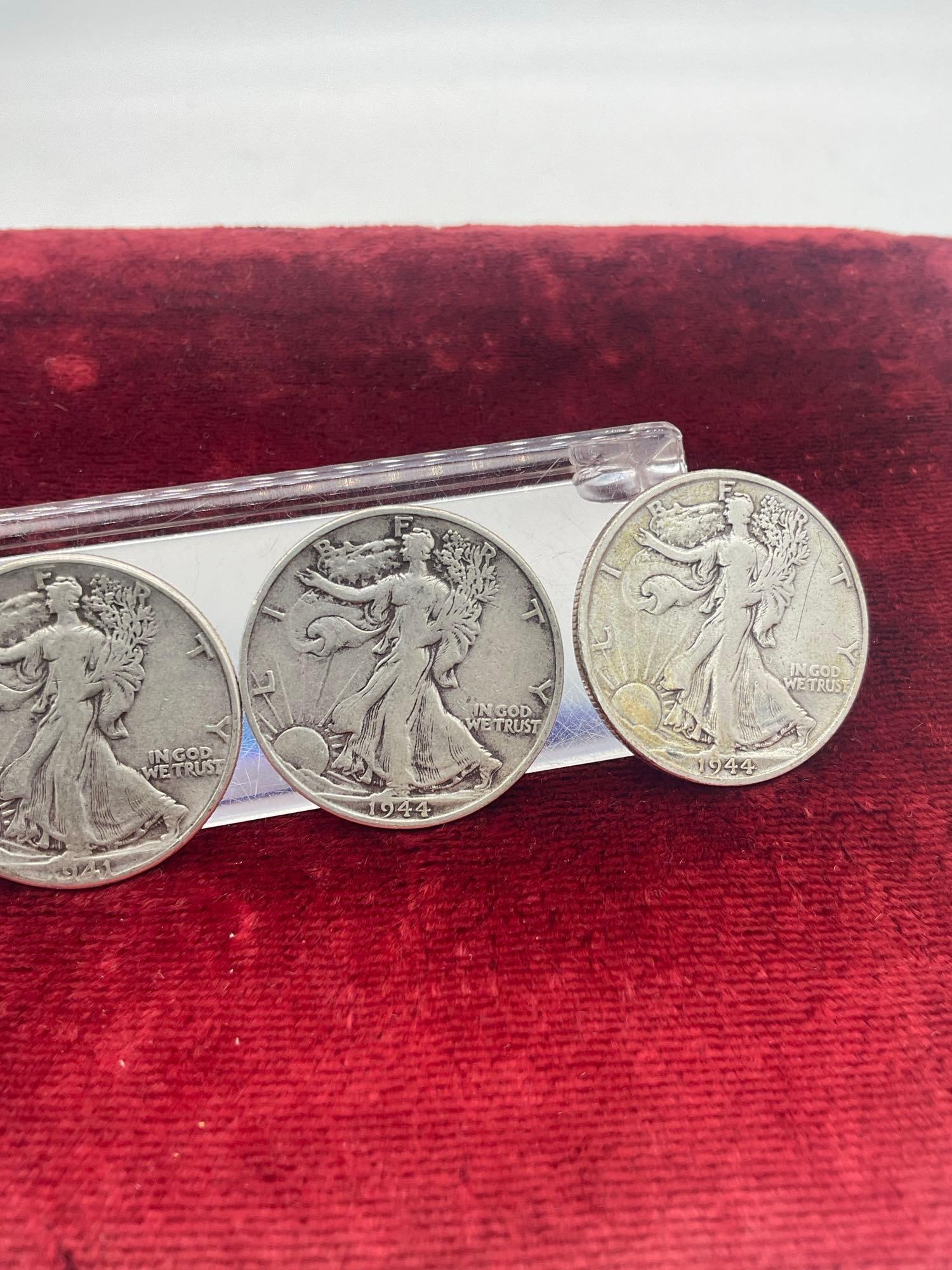 4x Walking Liberty Silver Half dollars coins 2x 1941 2x 1944-s - 3
