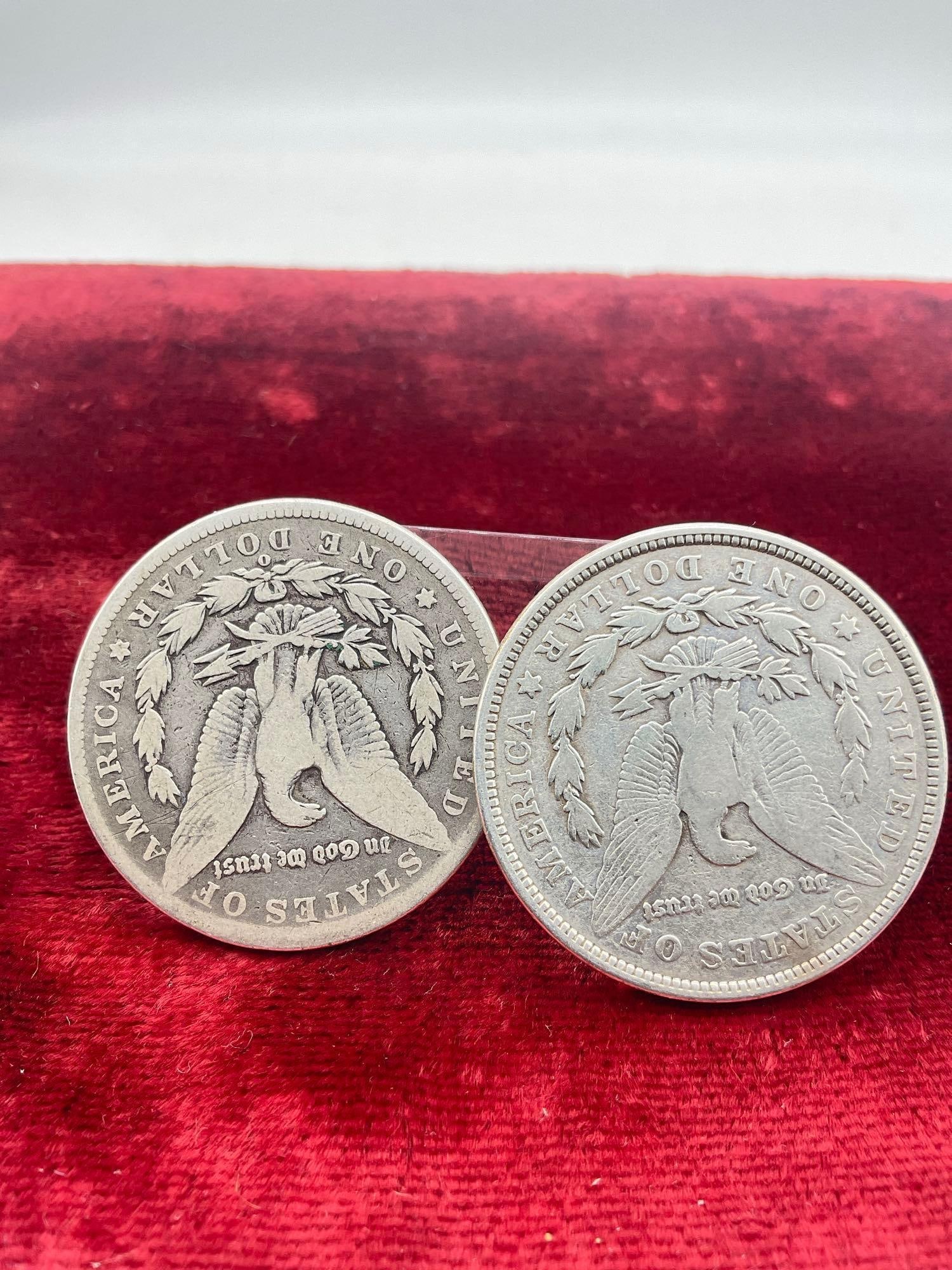 2 x Antique Silver Morgan dollars 1921 & 1899-0 See pics for coin details - 2