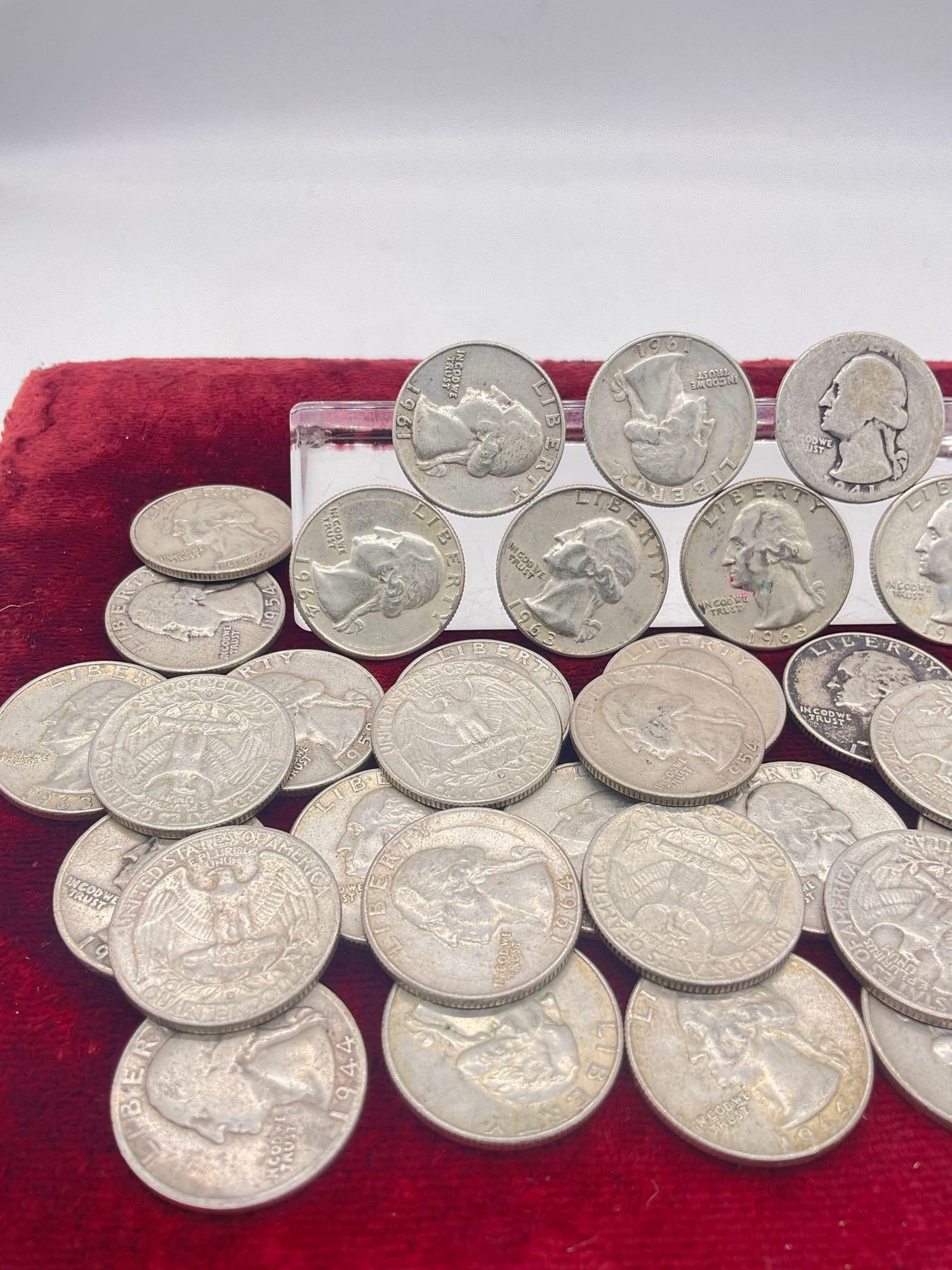 42 x Washington Silver Quaters coins are assorted dates and mint marks - 2