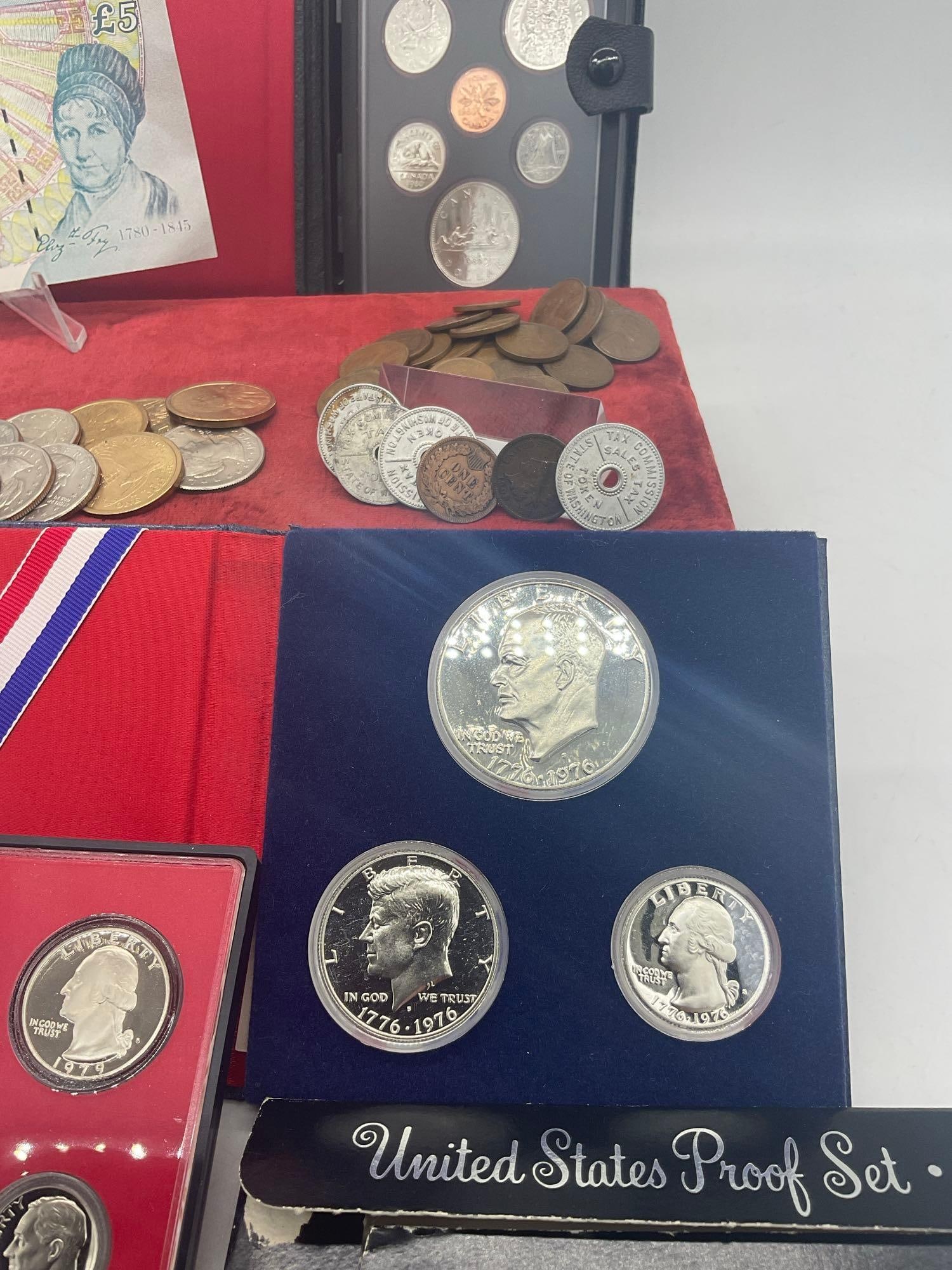 Canadian & US coins, 5 # English Note, wheat pennies, Bicentennial Silver 3 coin set etc - 2
