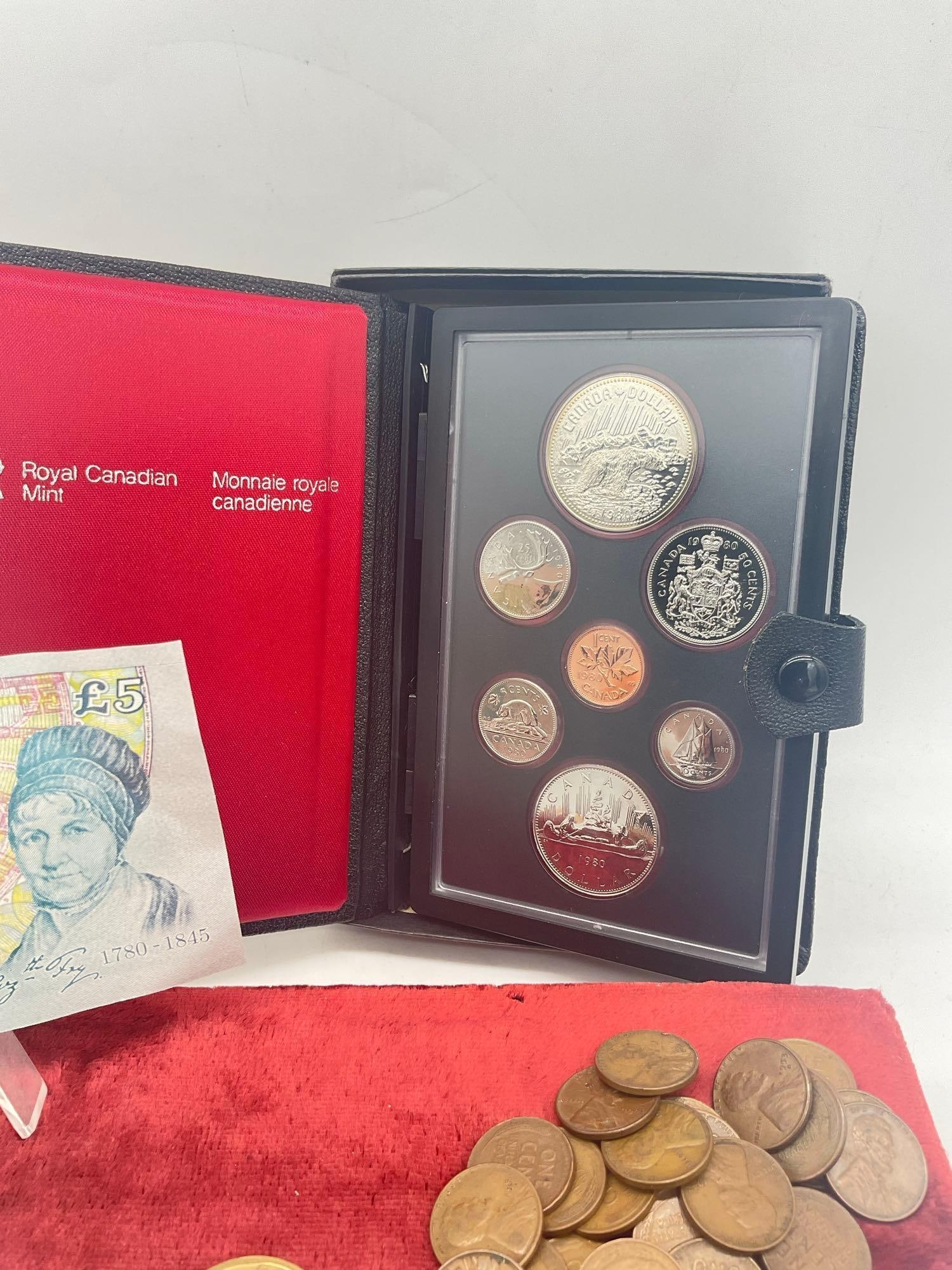 Canadian & US coins, 5 # English Note, wheat pennies, Bicentennial Silver 3 coin set etc - 6