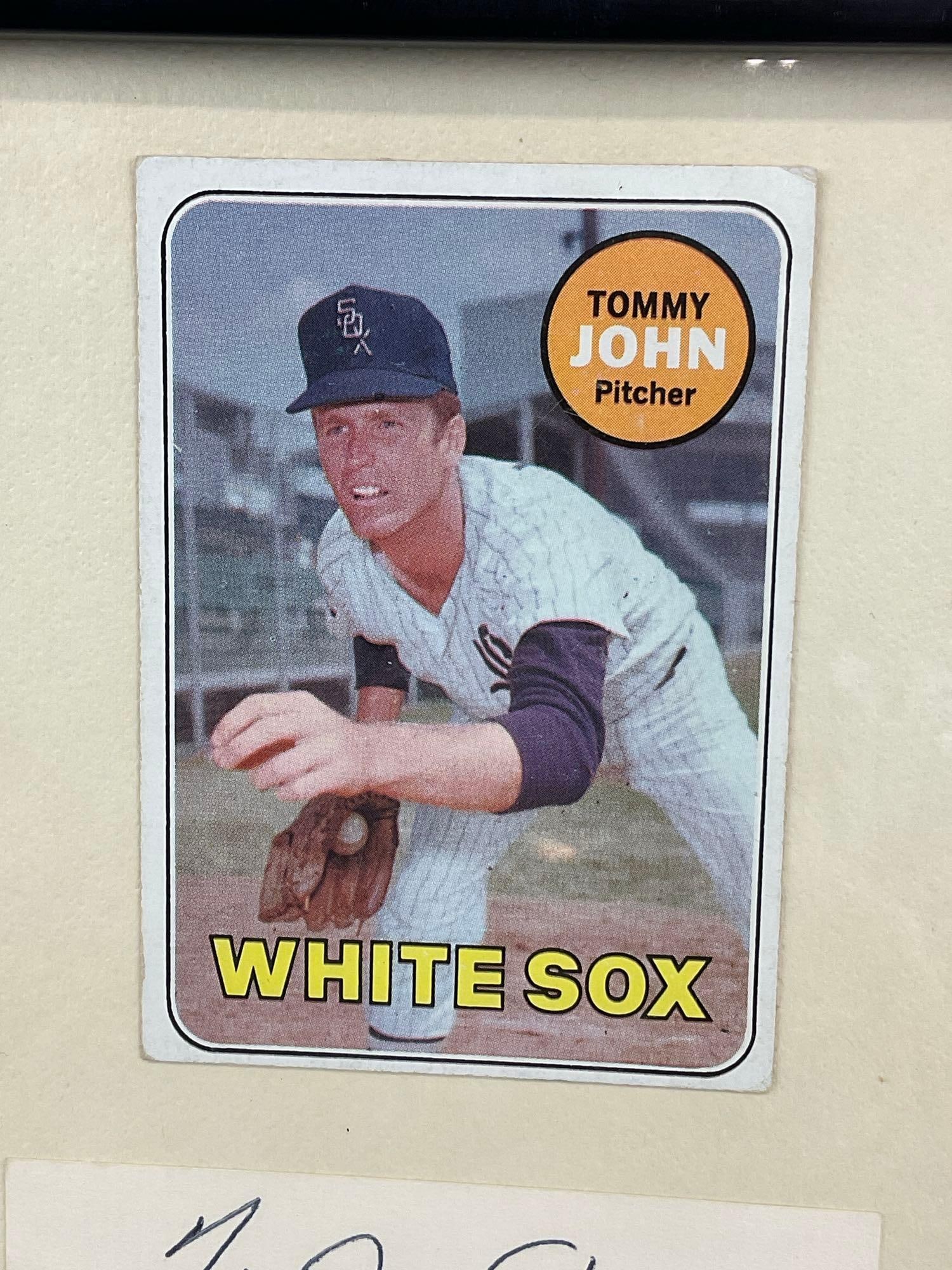 Framed Tommy John White Sox Pitcher Baseball Card & Signature Below, 8x6x2 inches - 2
