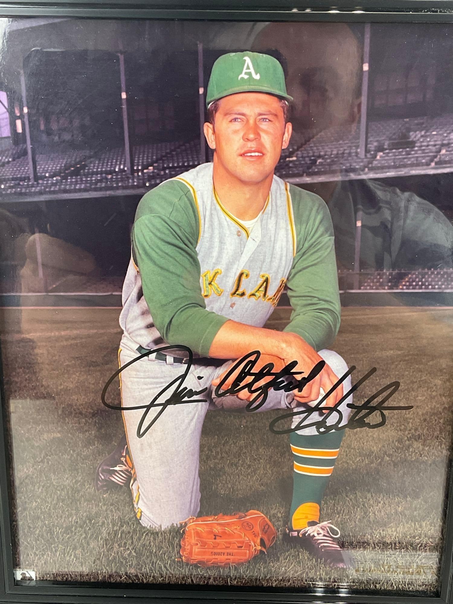 Framed Signed Jim Catfish Hunter & Eddie Mathews Photos, Baseball Players, w/event tickets - 2