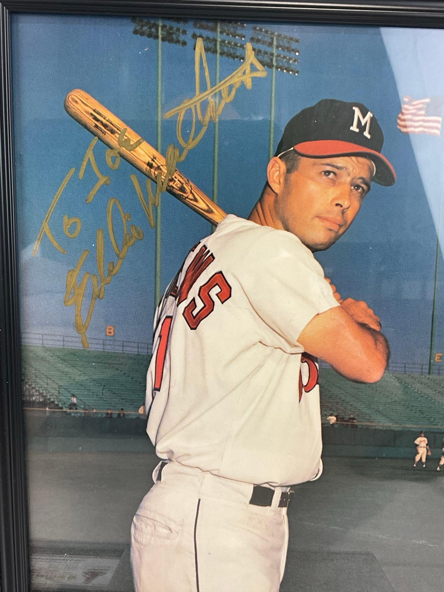 Framed Signed Jim Catfish Hunter & Eddie Mathews Photos, Baseball Players, w/event tickets - 4