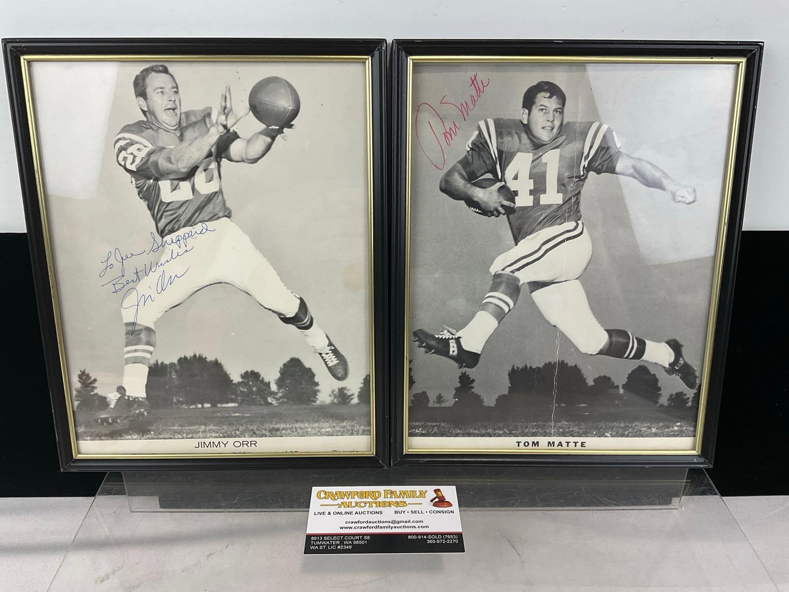 Framed Signed Jimmy Orr Steelers & Tom Matte Colts Photographs: All from the same collection. Appears to be in good shape. The piece measures approx 12h x 10w x 2d inches. See pics. E-6290