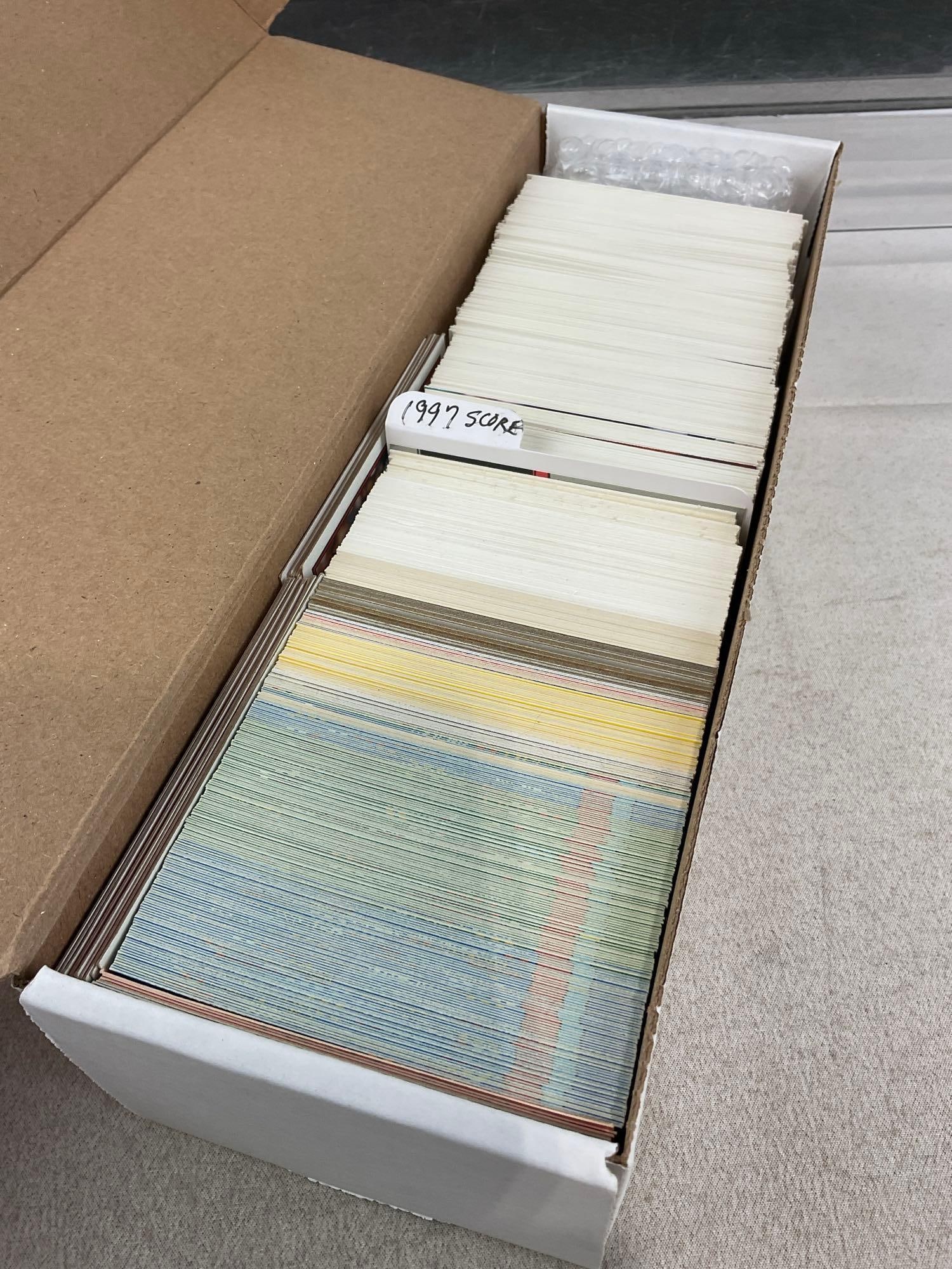 Box of Baseball Cards, largely 1997 Score, 350+ cards, Upper Deck, Bowman, Score, Topps, Donruss - 2