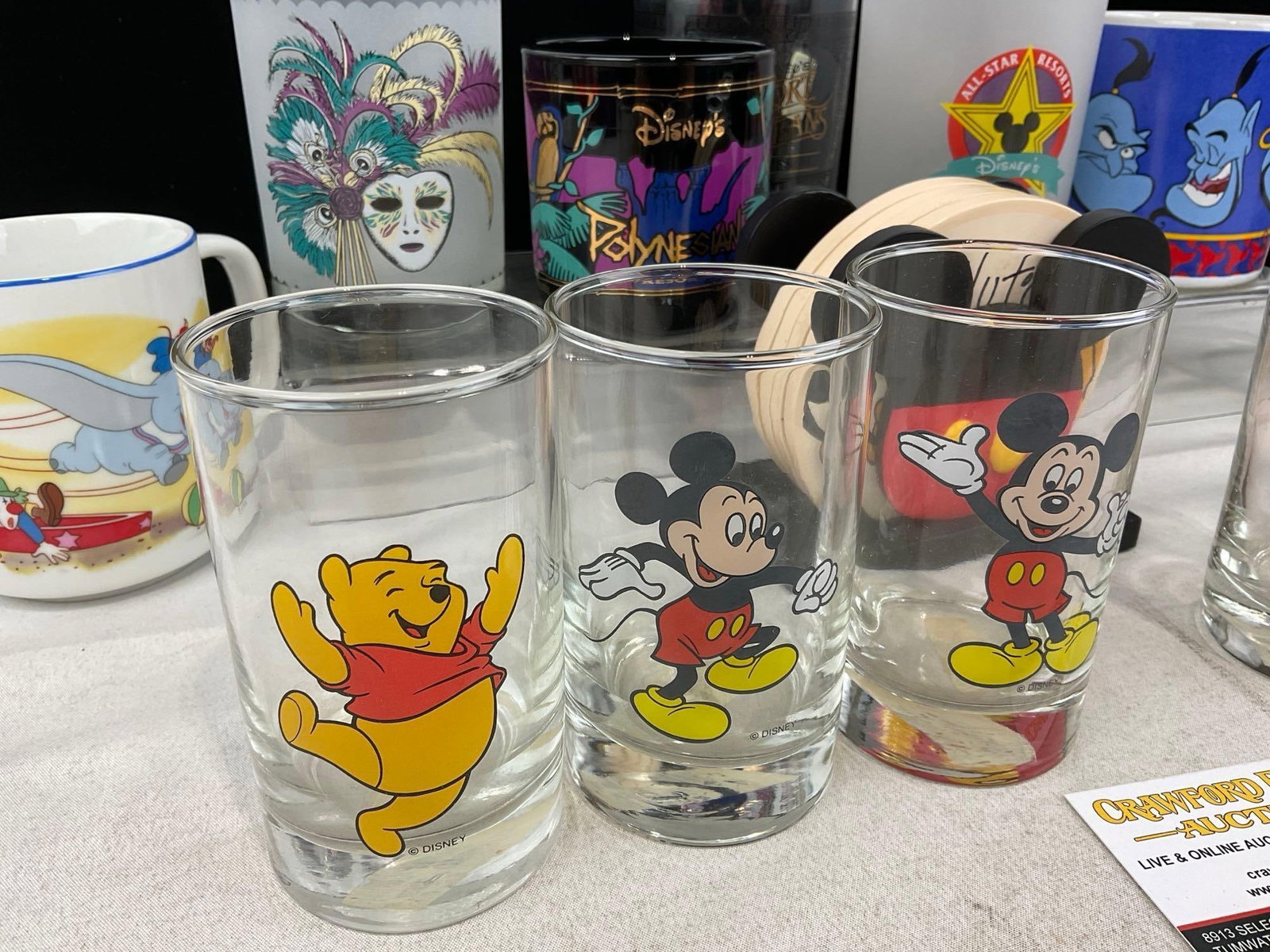 Collection of Disney Cups, Mugs, & Coaster w/holder, Mickey Mouse, Winnie the Pooh, Genie, & more - 2