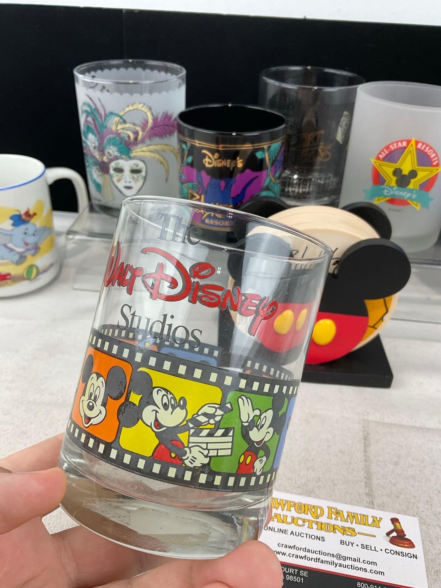 Collection of Disney Cups, Mugs, & Coaster w/holder, Mickey Mouse, Winnie the Pooh, Genie, & more - 4