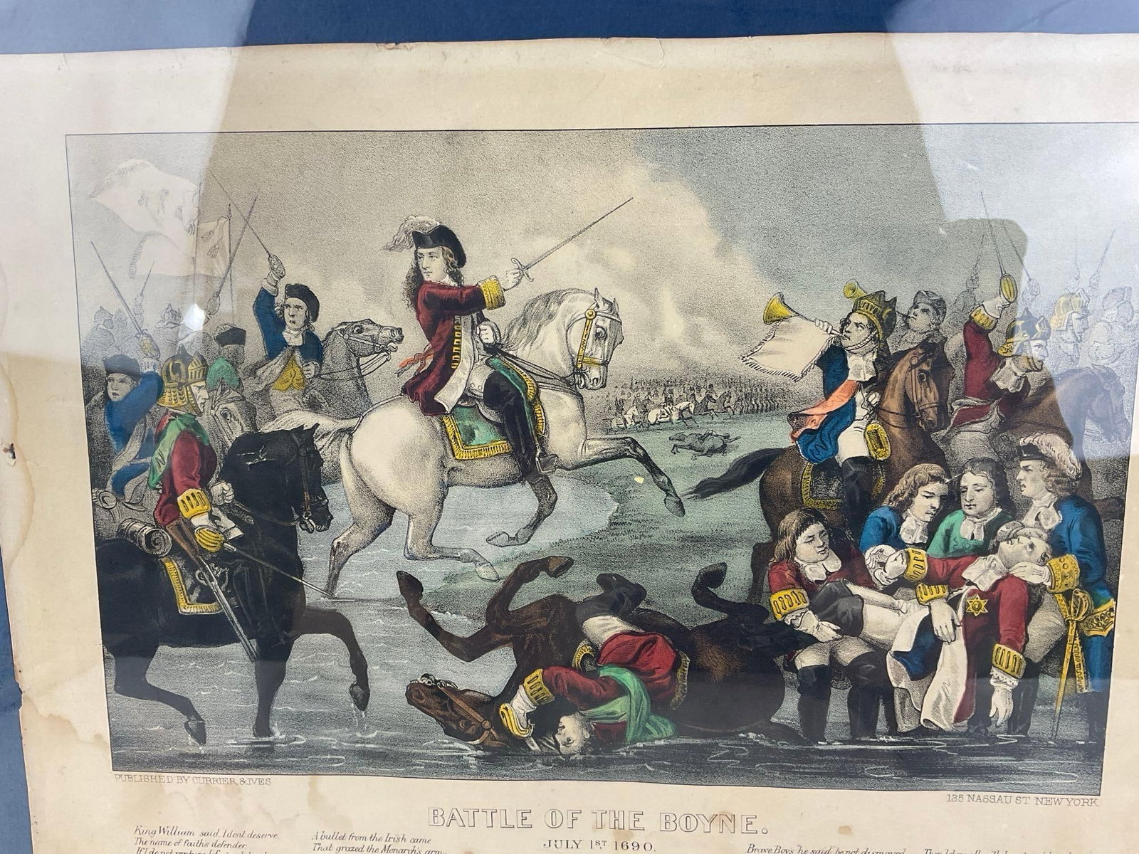 Framed Antique 1870? Currier & Ives Print, Battle of the Boyne, July 1690 - 5