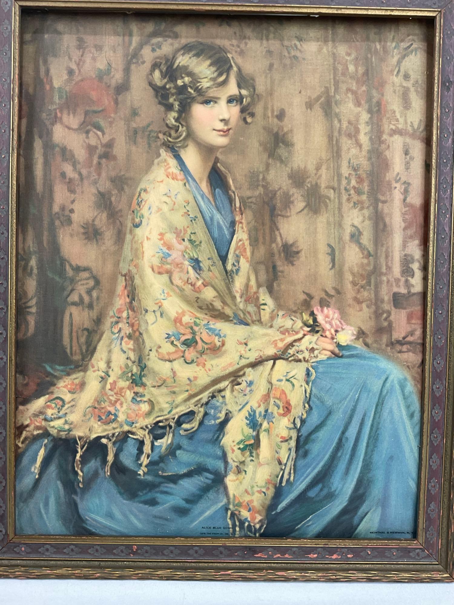 3 Framed Lithos, Lone Wolf by V. Kowalski, Flower Still Life by Bruce Horsfall, & Alice Blue Gown - 3