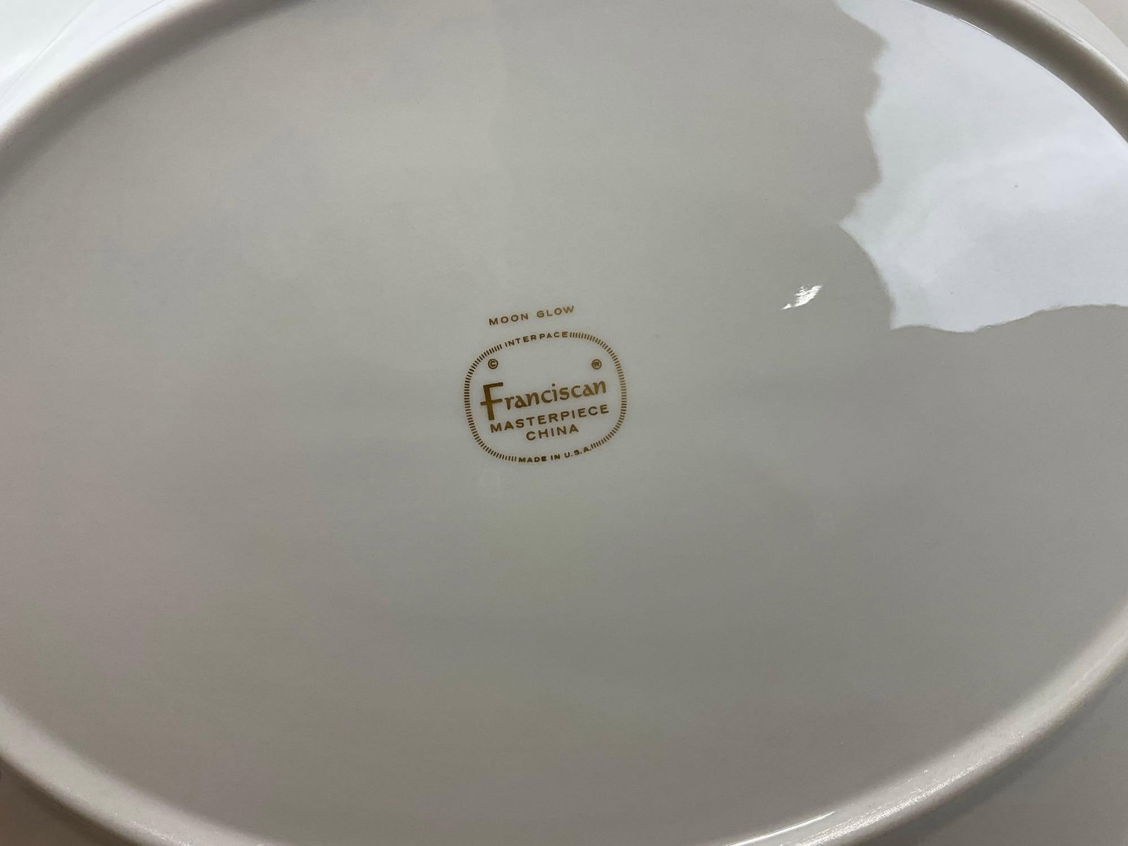 Franciscan Moon Glow Platter, & 8 Oval Vegetable Bowls, Silver Gilt Rims - 3