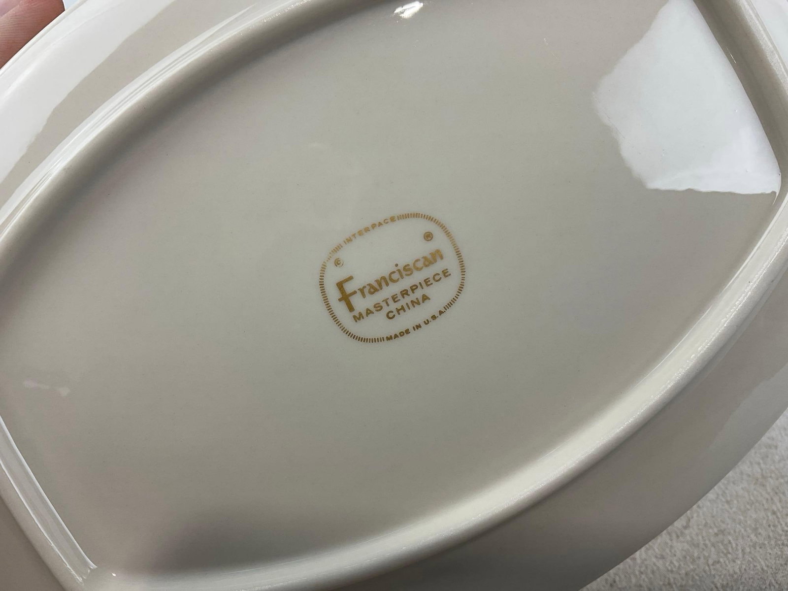 Franciscan Moon Glow Platter, & 8 Oval Vegetable Bowls, Silver Gilt Rims - 4