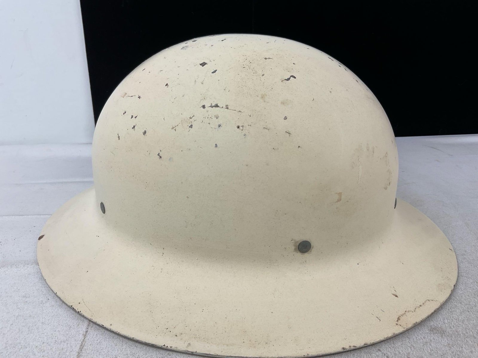 WWII Era US Civil Defense Helmet, White Painted Steel, 7h x 14w x 12d inches - 4