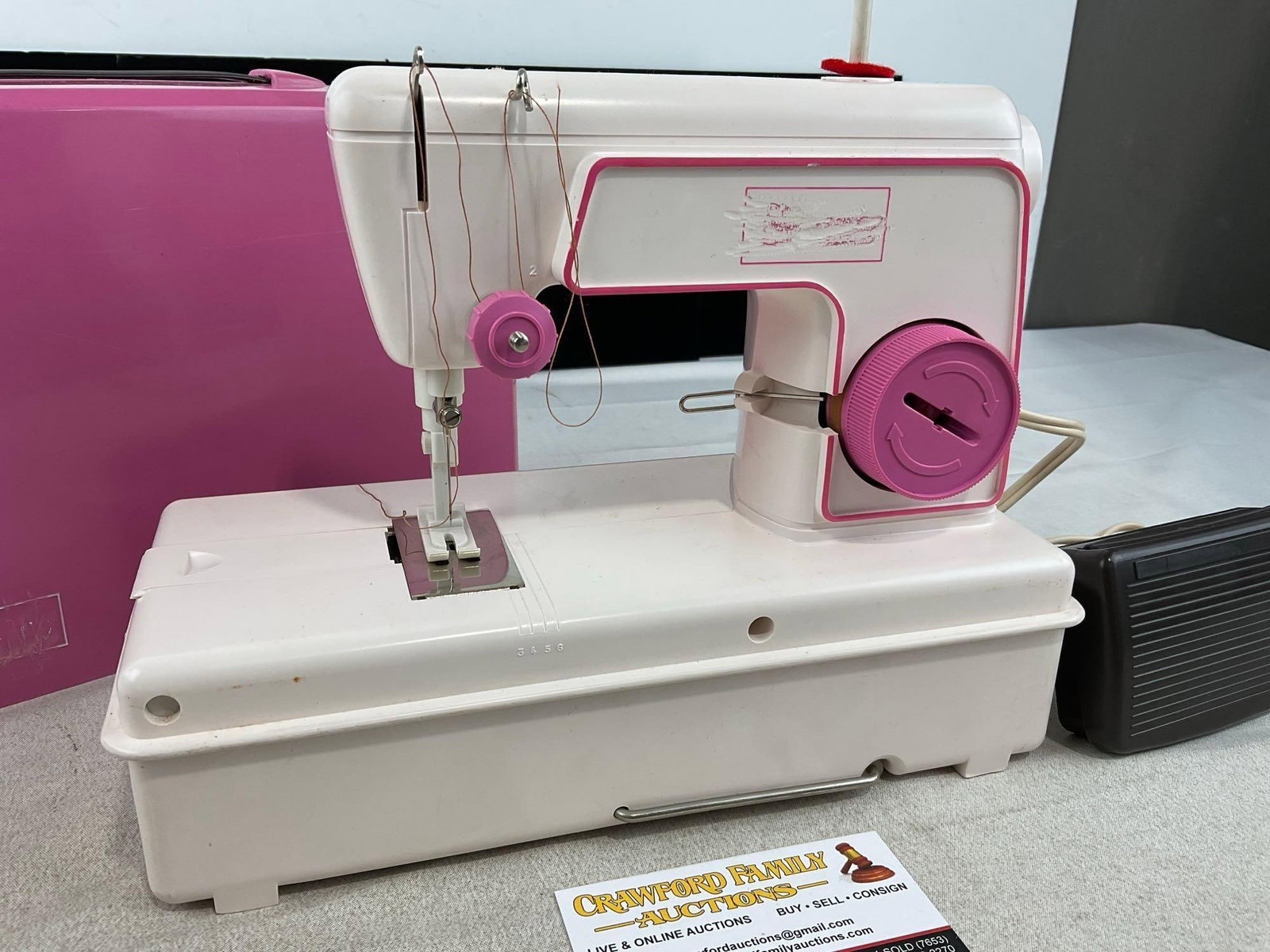 Vintage Sears Lockstitch Childs Sewing Machine, Model 49-1210, Pink & White, battery op, no cables - 2