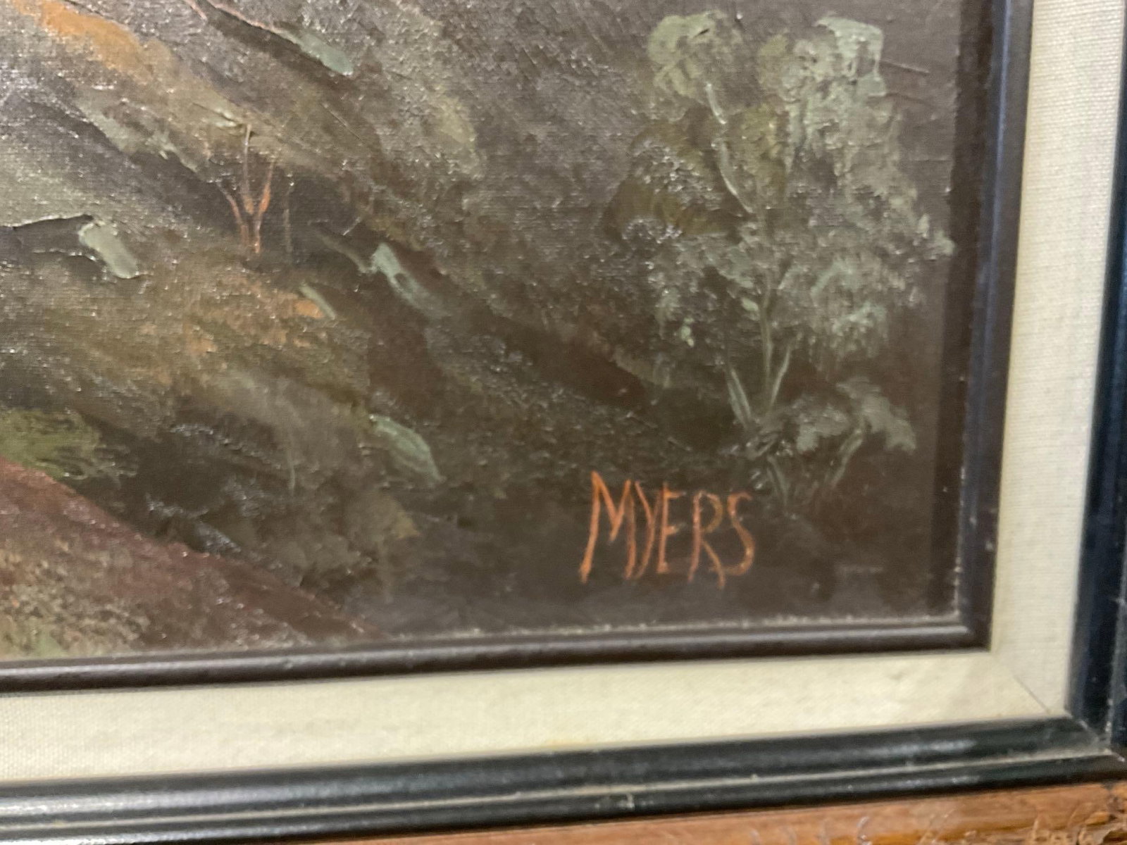 Large Framed Oil on Canvas Painting, Mt Rainier, signed by artist Myers, 33x57 inch - 5