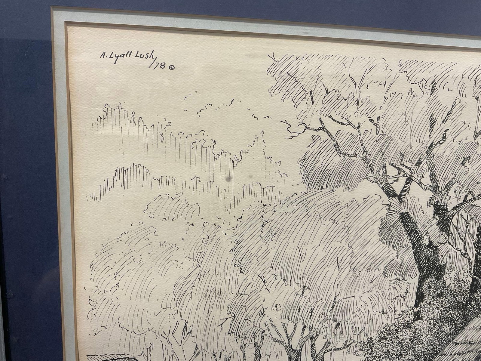 Framed Signed Pen Drawing Lithograph titled Dunster Cottage Sommerset, by A. Lyall Lush, 25x31 inch - 2
