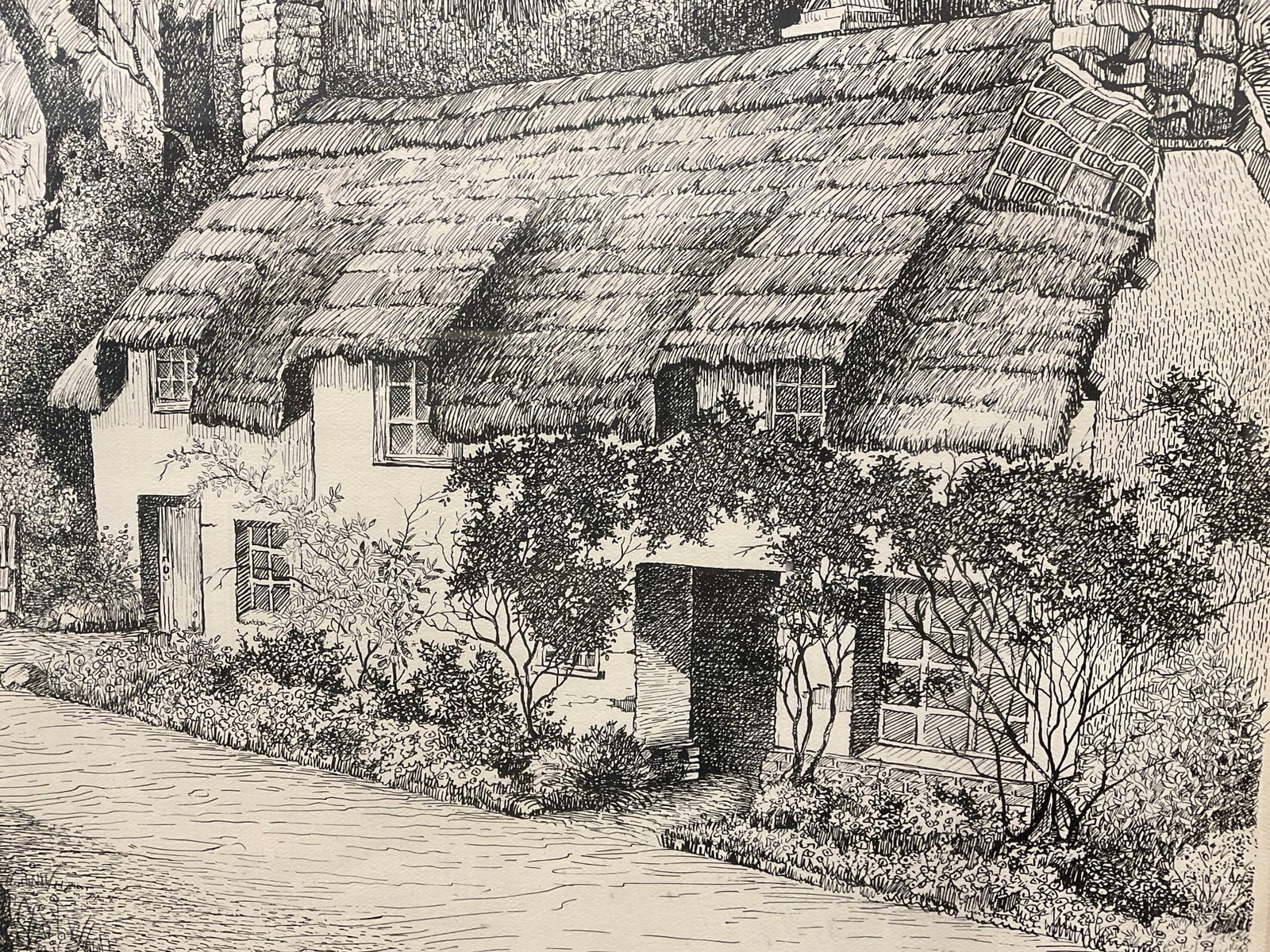Framed Signed Pen Drawing Lithograph titled Dunster Cottage Sommerset, by A. Lyall Lush, 25x31 inch - 3