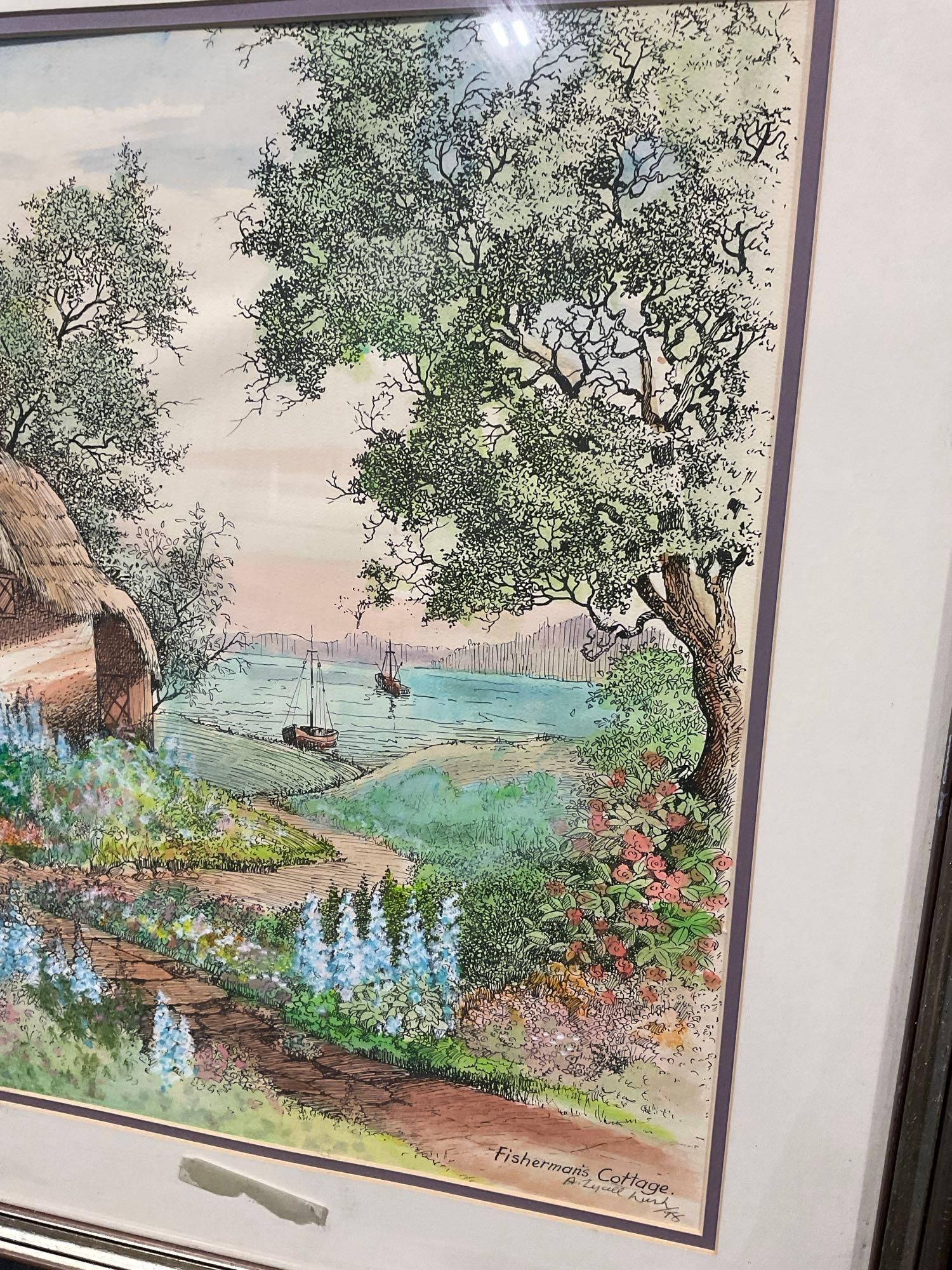 Framed Signed Lithograph titled Fishermans Cottage by A. Lyall Lush 1978, 26x34 inch - 3