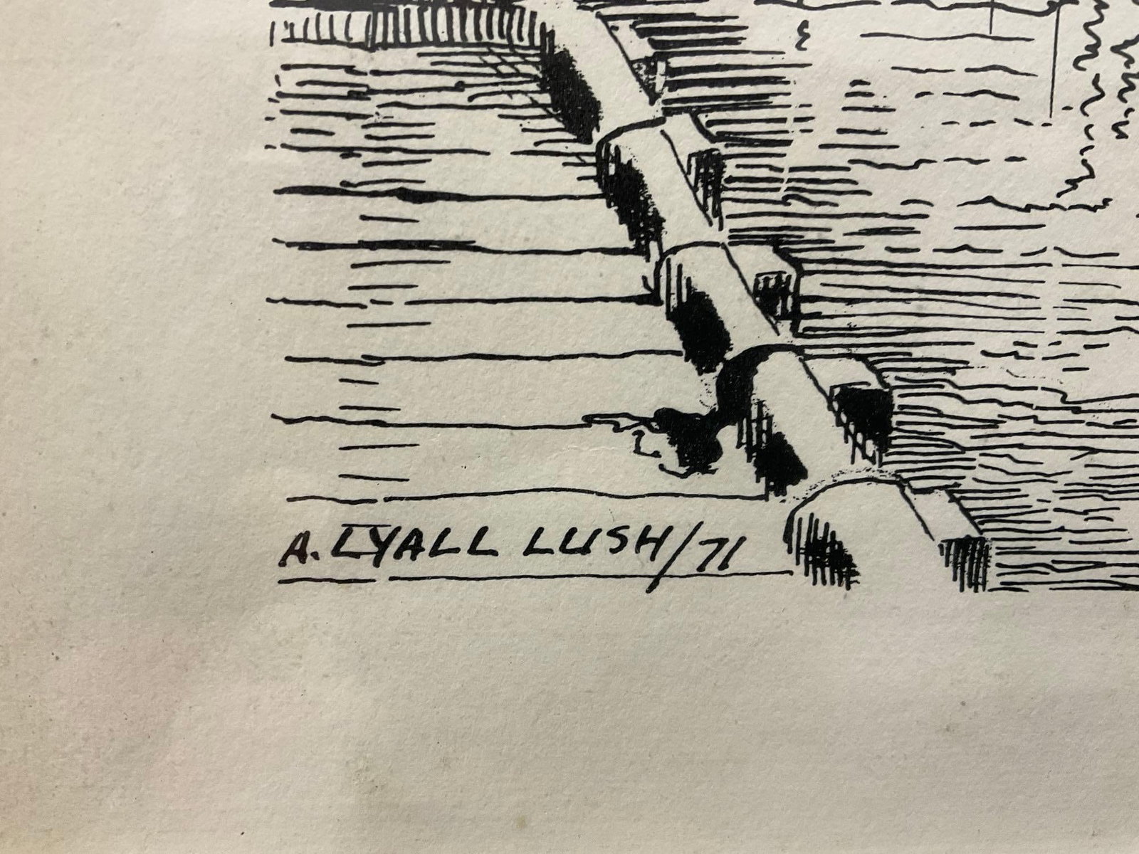 Framed Pen Drawing Litho, titled Northwest Fishing Fleet by A. Lyall Lush, 14x18 inch - 3