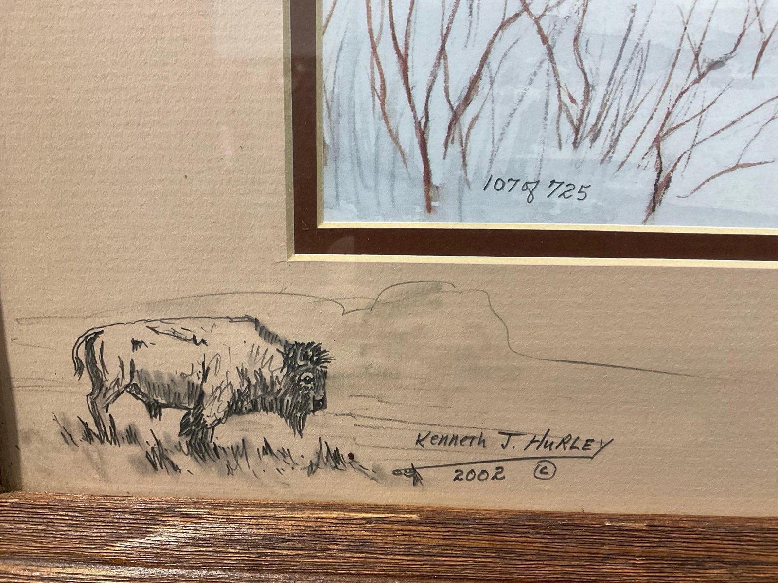 Framed Signed & #d 107/725, Winter Buff by Kenneth J. Hurley 1994, 20x24 in, Buffalo in the Snow - 3