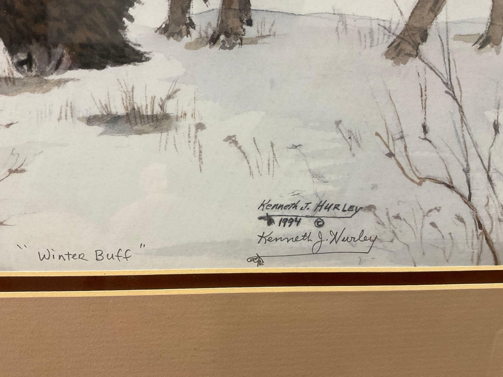 Framed Signed & #d 107/725, Winter Buff by Kenneth J. Hurley 1994, 20x24 in, Buffalo in the Snow - 4