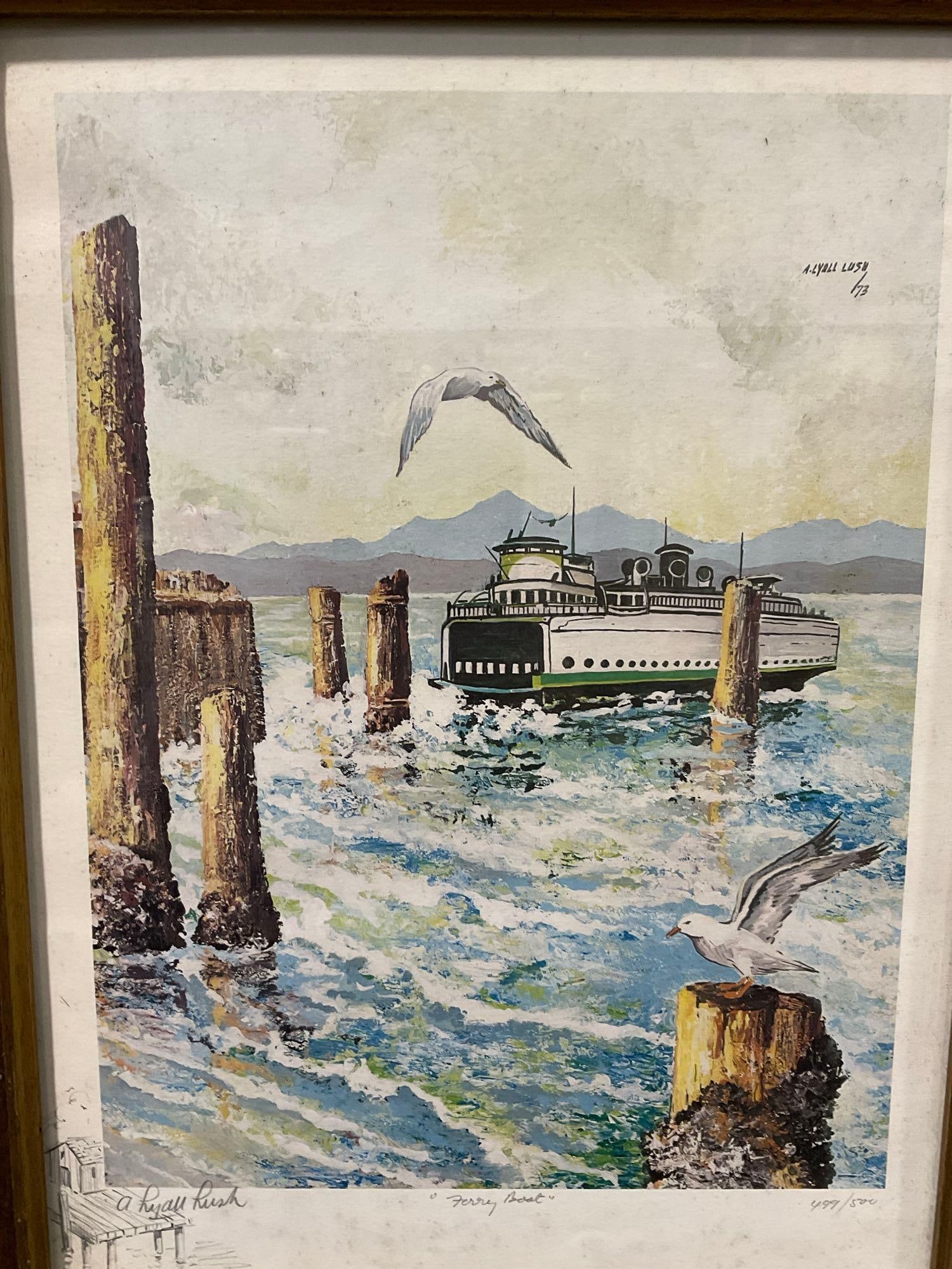 Framed Signed & #d 499/500 Lithograph titled Ferry Boat, by A. Lyall Lush, 22x17 inch - 2