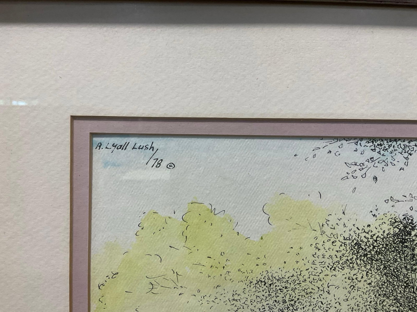 Framed Signed Lithograph, Ann Hathaways Cottage by A. Lyall Lush, 31x25 inch - 3
