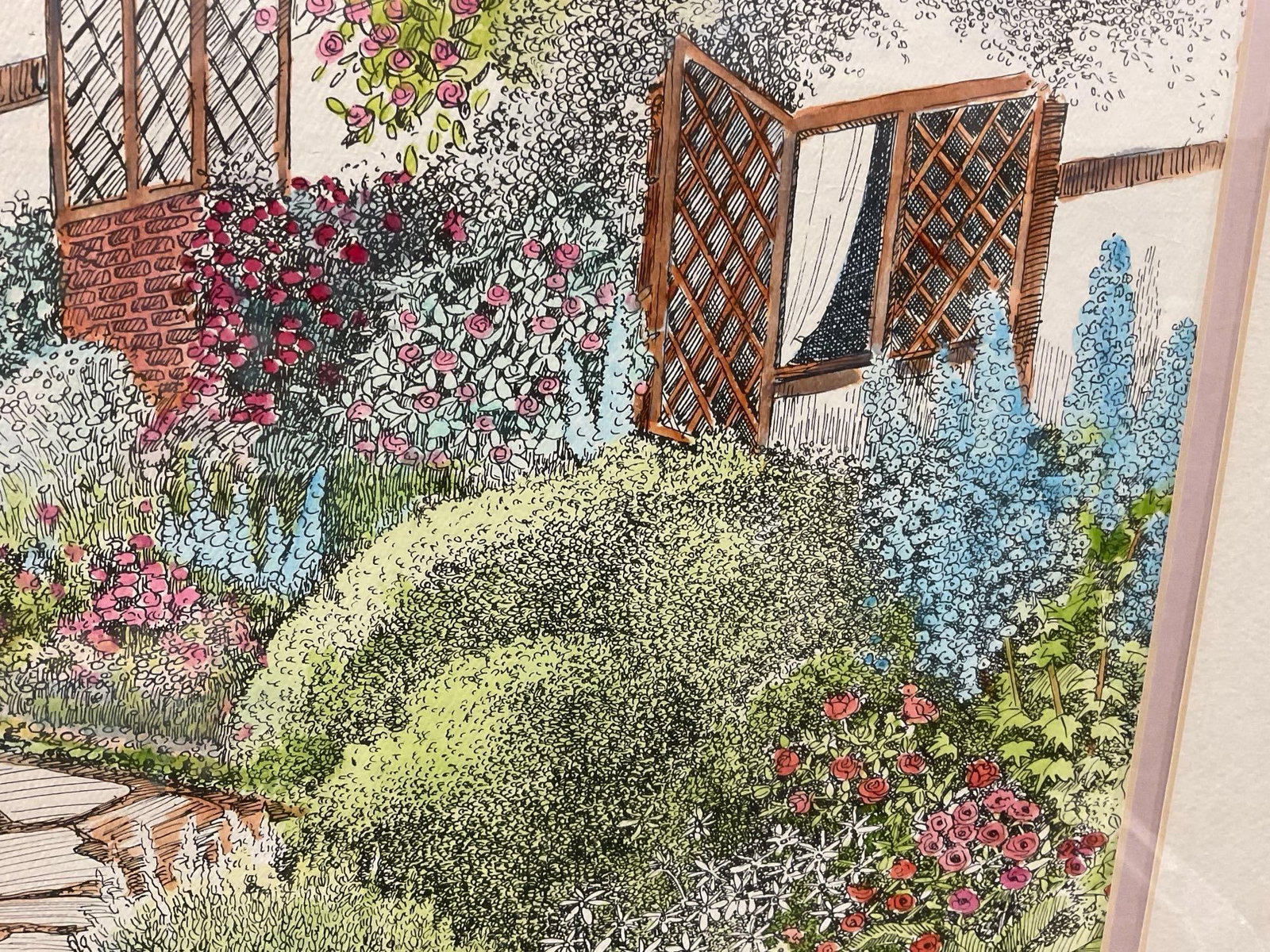 Framed Signed Lithograph, Ann Hathaways Cottage by A. Lyall Lush, 31x25 inch - 5