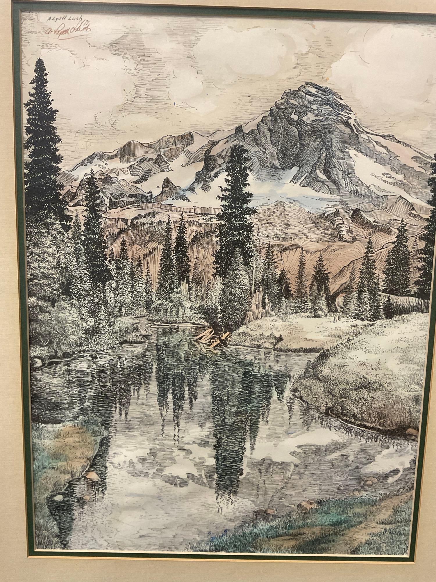 Framed Signed Lithograph, Mount Rainier by A. Lyall Lush 1971, 28x23 inch - 2