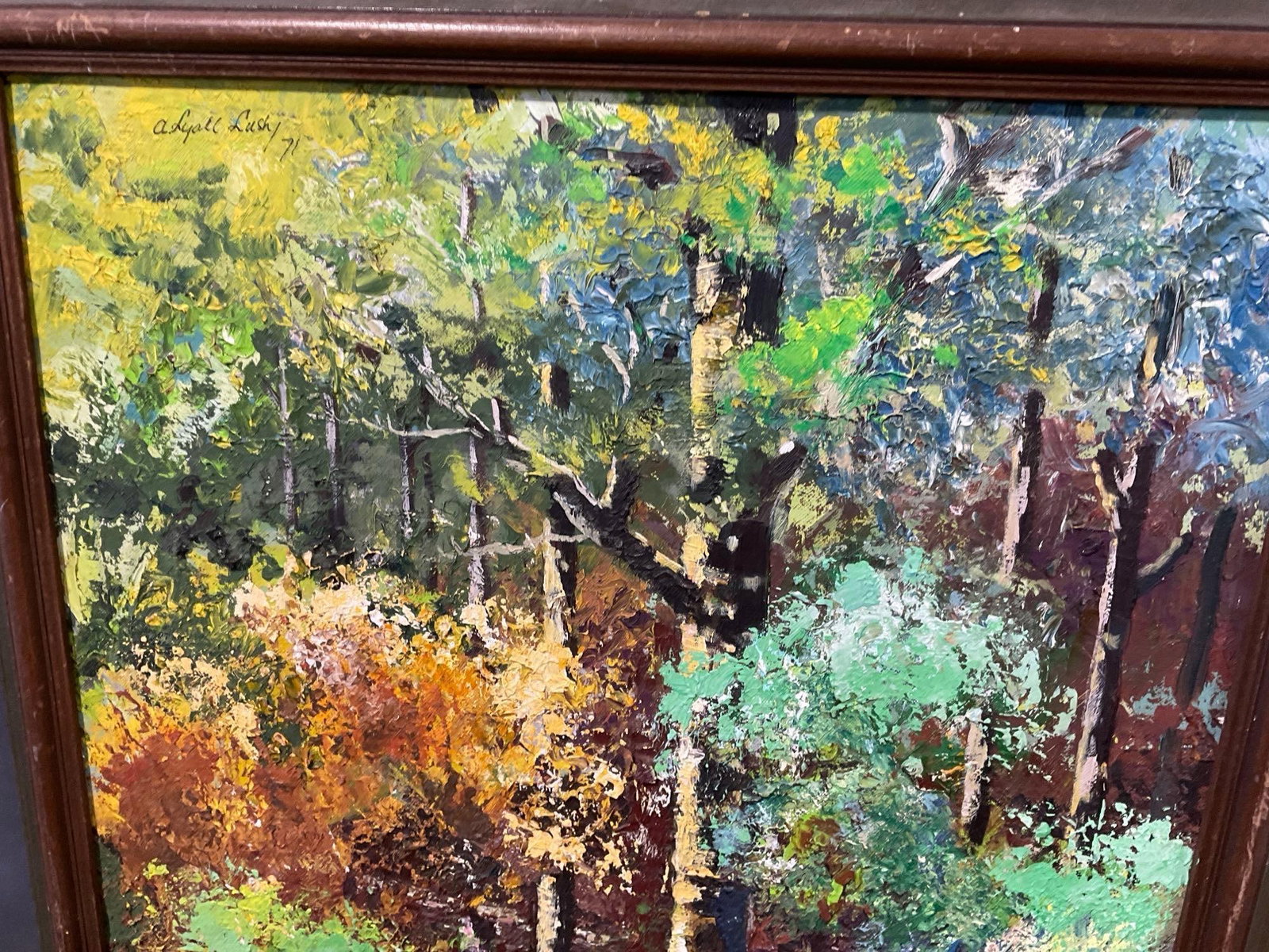 Framed Oil on Canvas Woodland scene by A. Lyall Lush 1971, 27x21 inch - 2