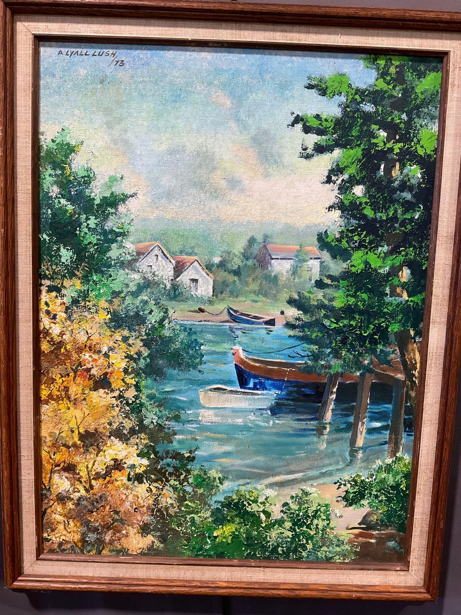 Framed Signed Oil on Canvas Painting by A. Lyall Lush 1973, 28x22 inch: Appears to be in good shape. The piece measures approx 28h x 22w x 3d inches. See pics. E-6410