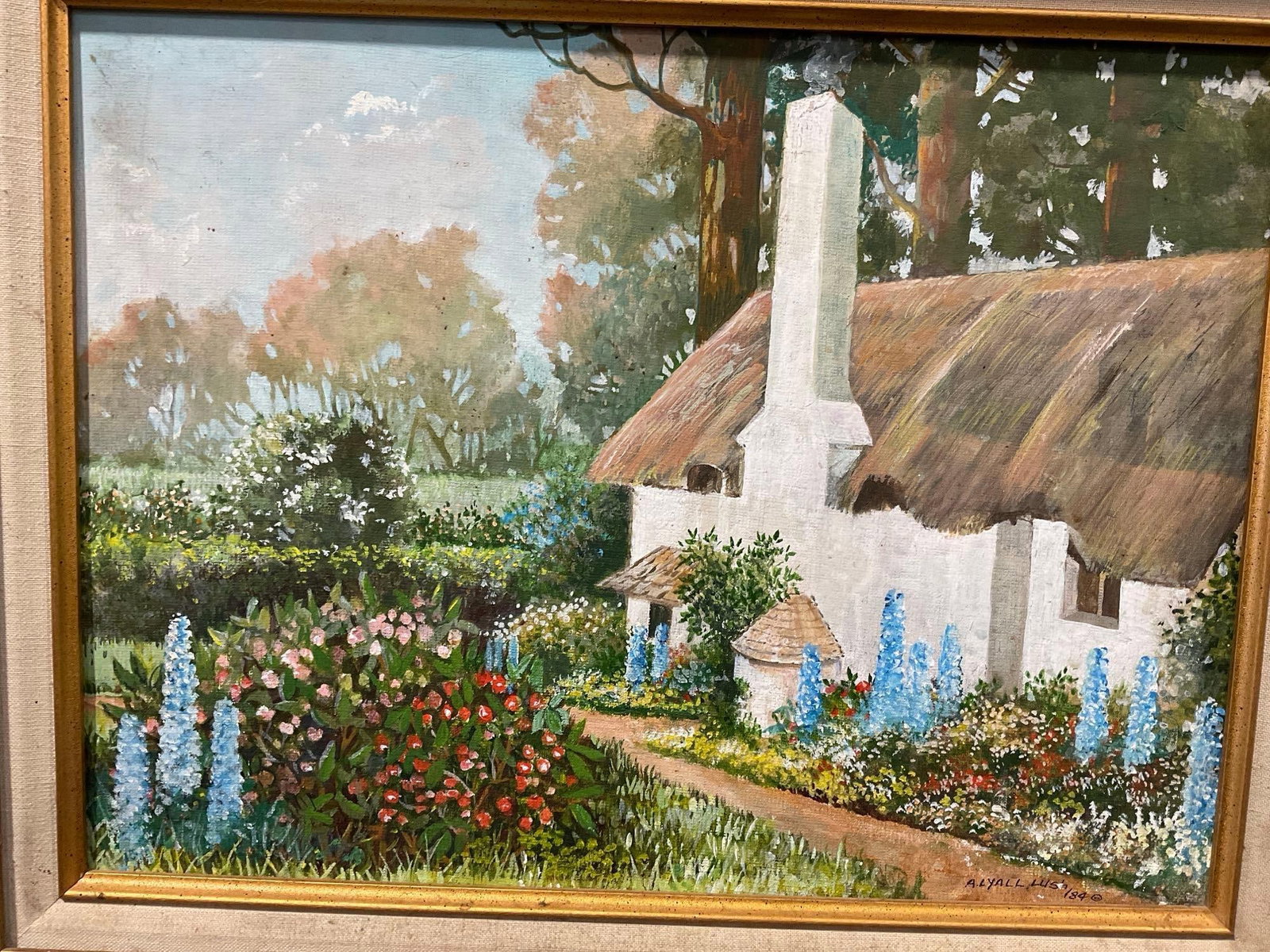 Framed Signed Oil on Canvas, Cottage scene by A. Lyall Lush, 18x22 inch - 2
