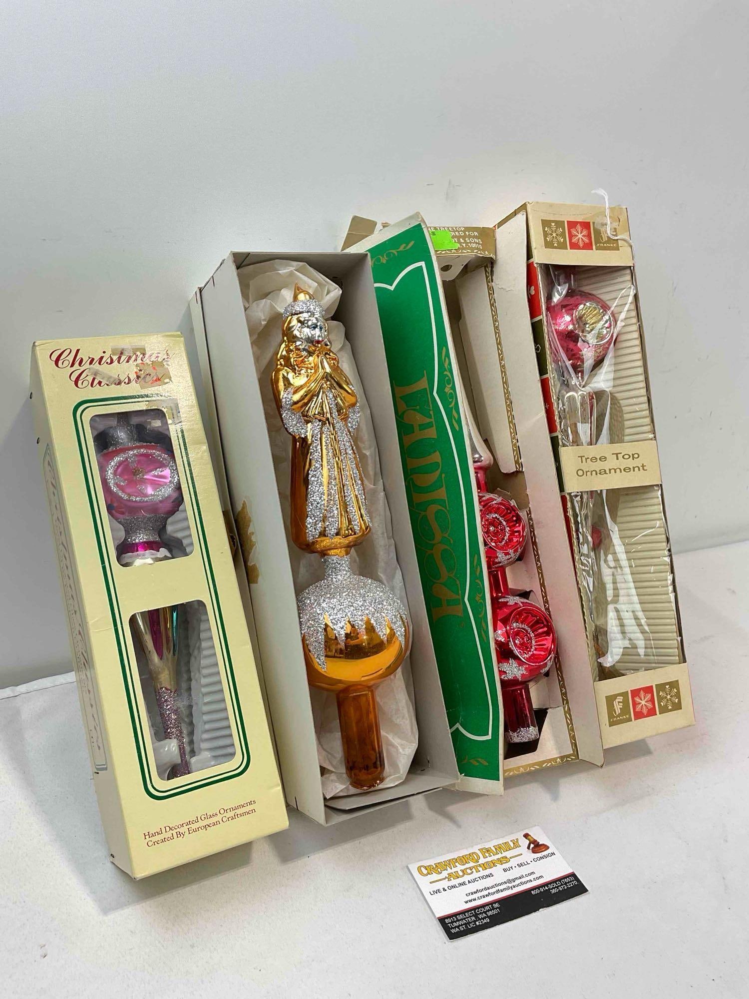 4 pcs Vintage Hand Decorated Glass Christmas Tree Toppers. Fair Condition. See pics. - 3