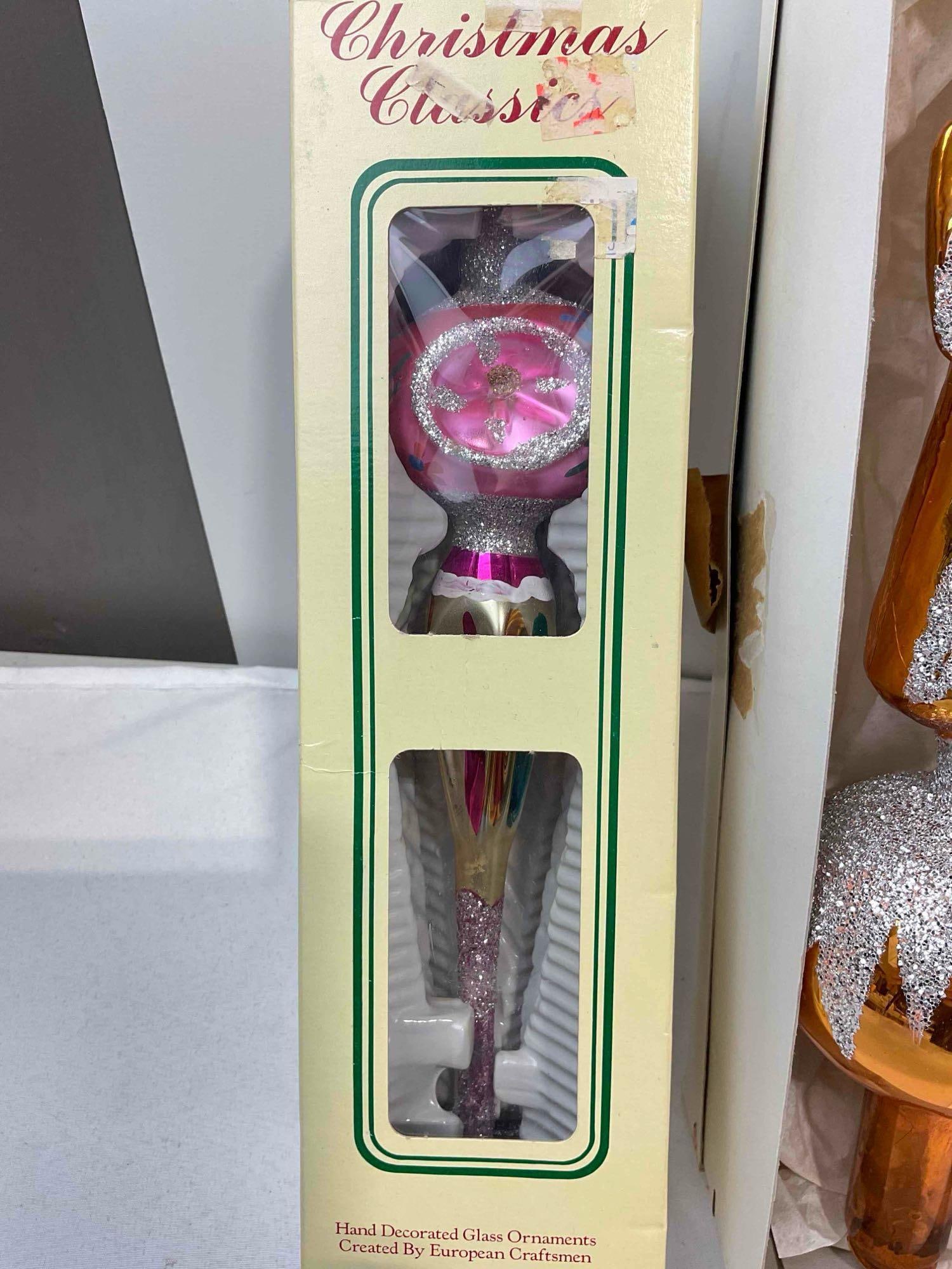 4 pcs Vintage Hand Decorated Glass Christmas Tree Toppers. Fair Condition. See pics. - 4