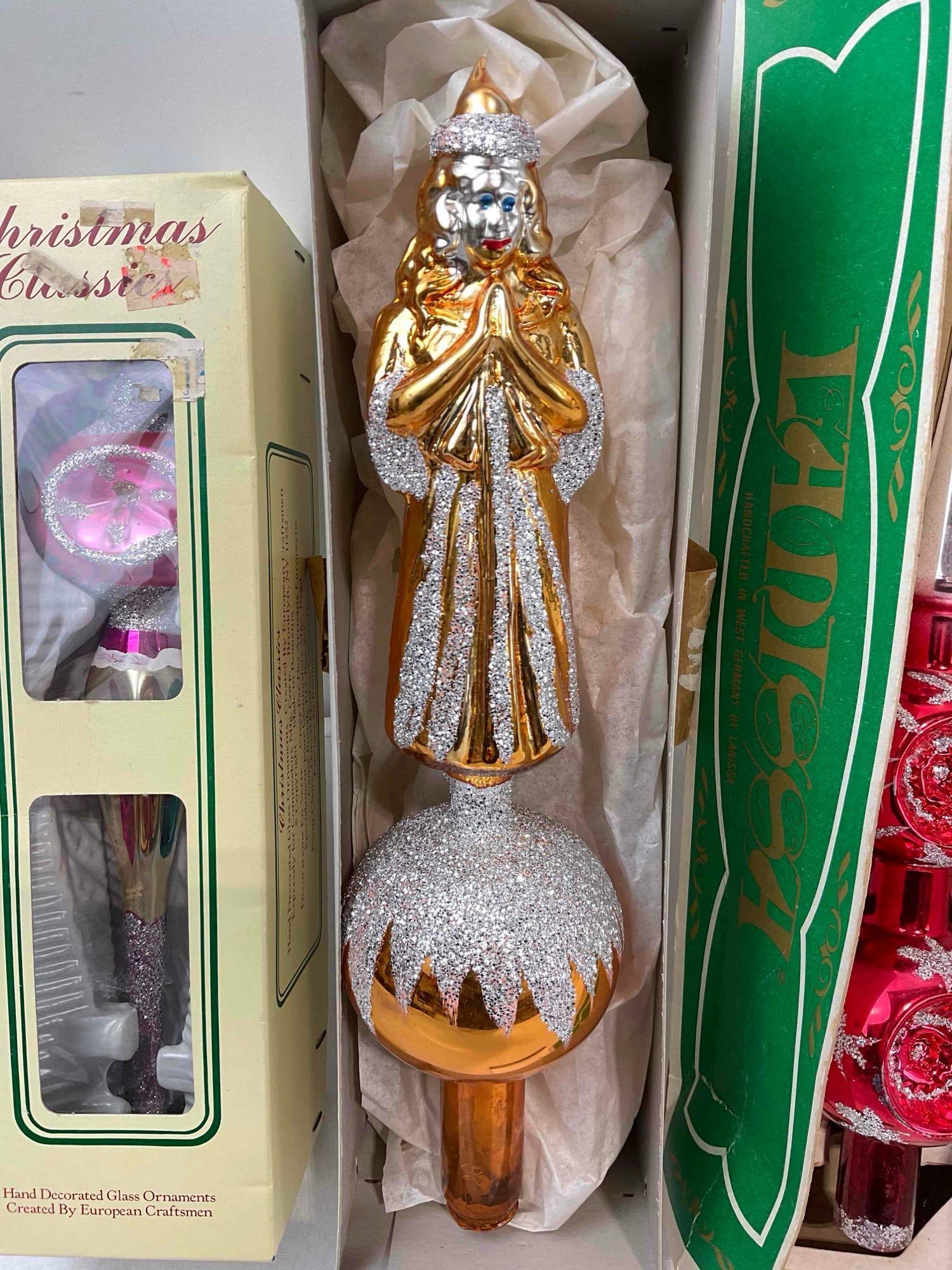 4 pcs Vintage Hand Decorated Glass Christmas Tree Toppers. Fair Condition. See pics. - 5