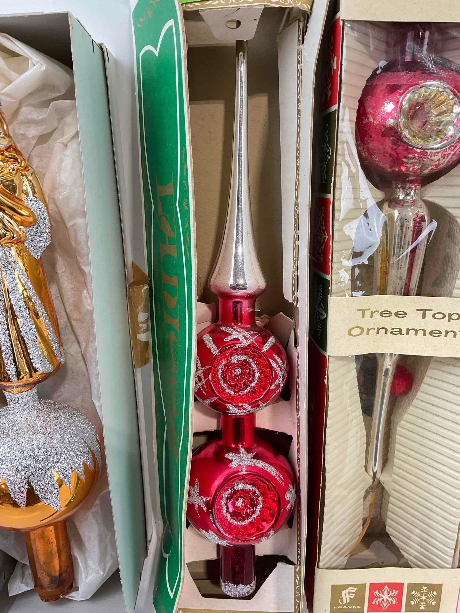 4 pcs Vintage Hand Decorated Glass Christmas Tree Toppers. Fair Condition. See pics. - 6