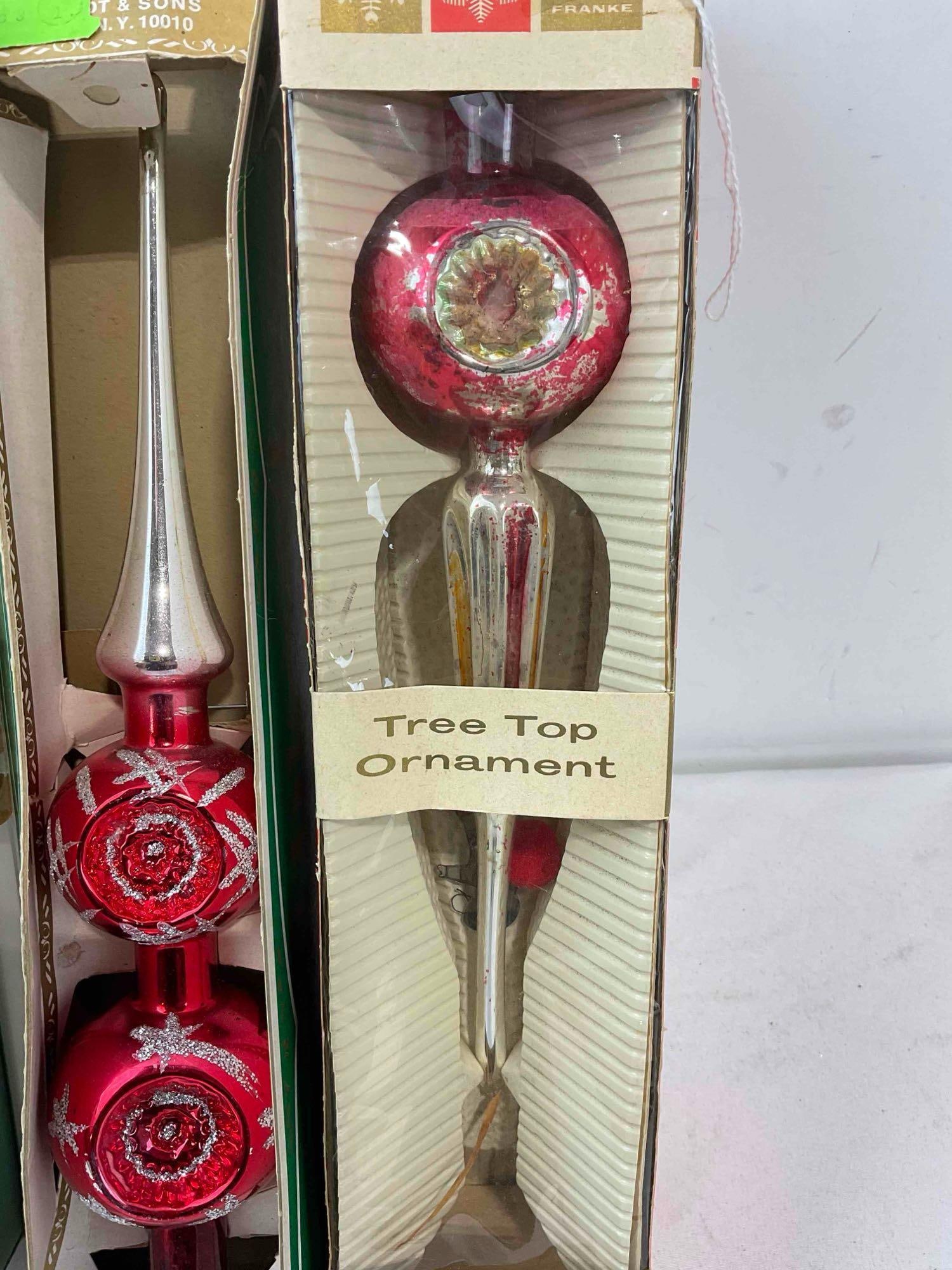 4 pcs Vintage Hand Decorated Glass Christmas Tree Toppers. Fair Condition. See pics. - 7