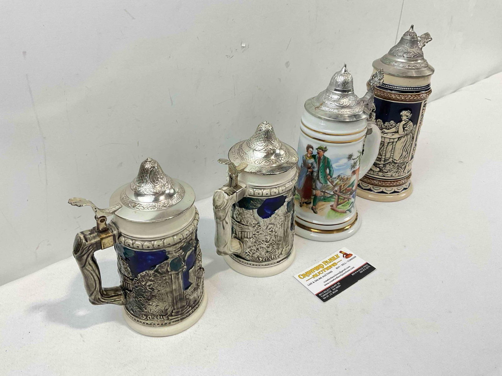 4 pcs Vintage Ceramic Beer Steins, incl. 1x Germany & 2x California. Good Condition. See pics. - 2