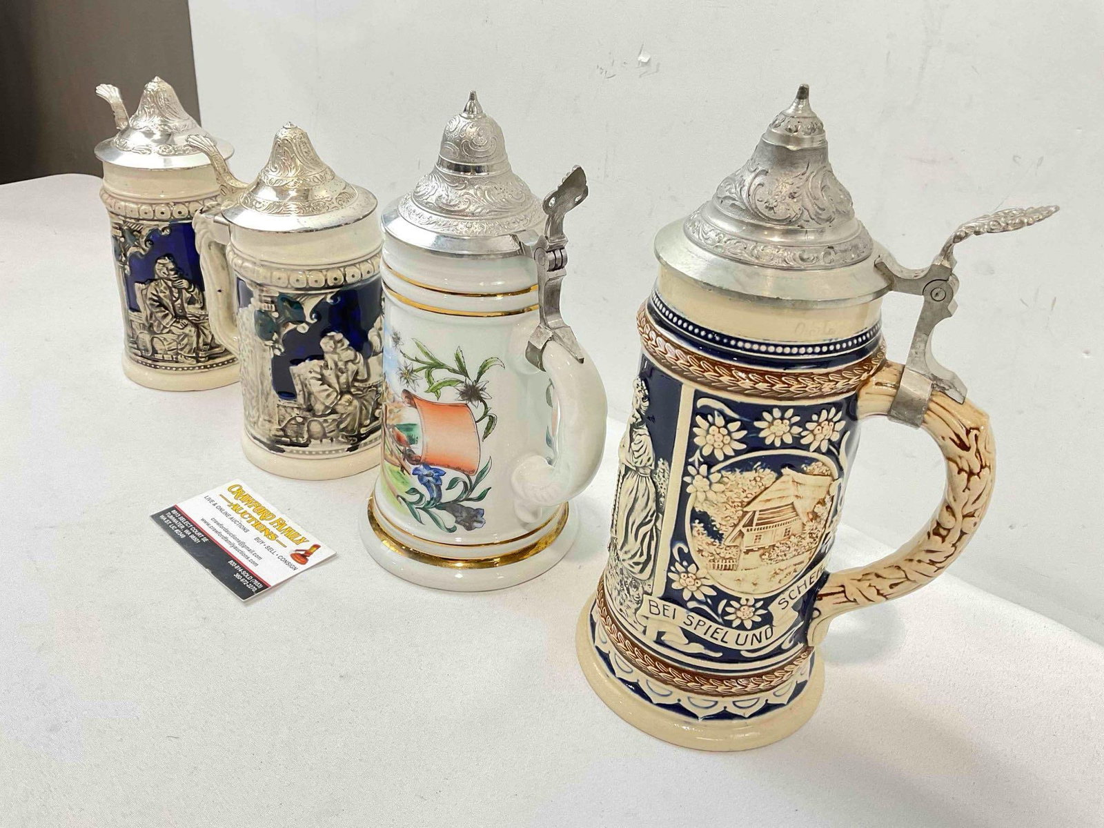 4 pcs Vintage Ceramic Beer Steins, incl. 1x Germany & 2x California. Good Condition. See pics. - 3
