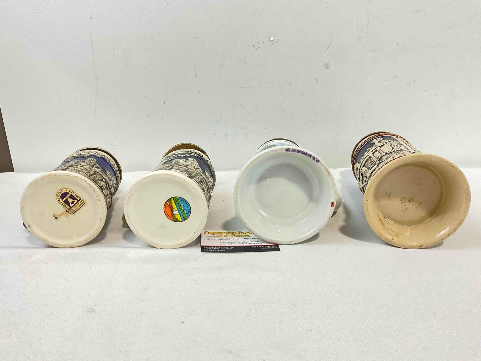 4 pcs Vintage Ceramic Beer Steins, incl. 1x Germany & 2x California. Good Condition. See pics. - 4