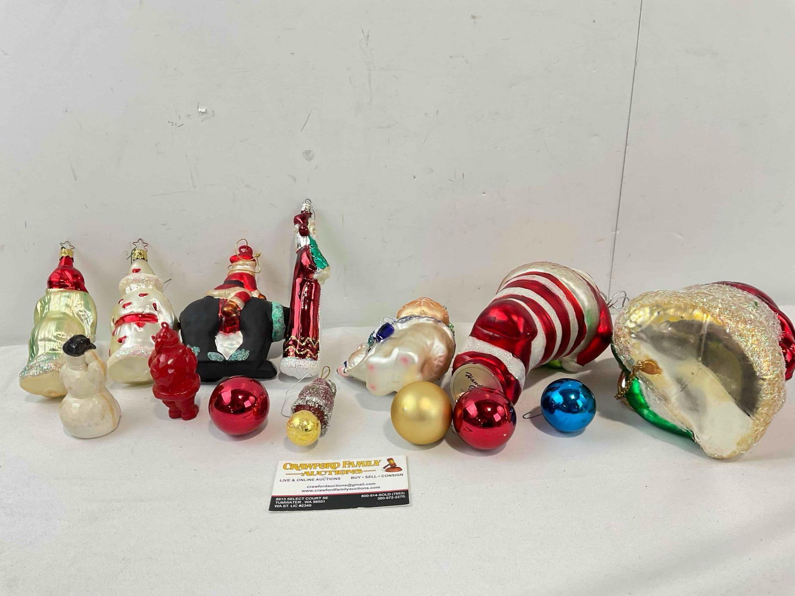 14 pcs Vintage Christmas Tree Ornaments, incl. Glass Santa on Bear, Department 56 & More. - 4