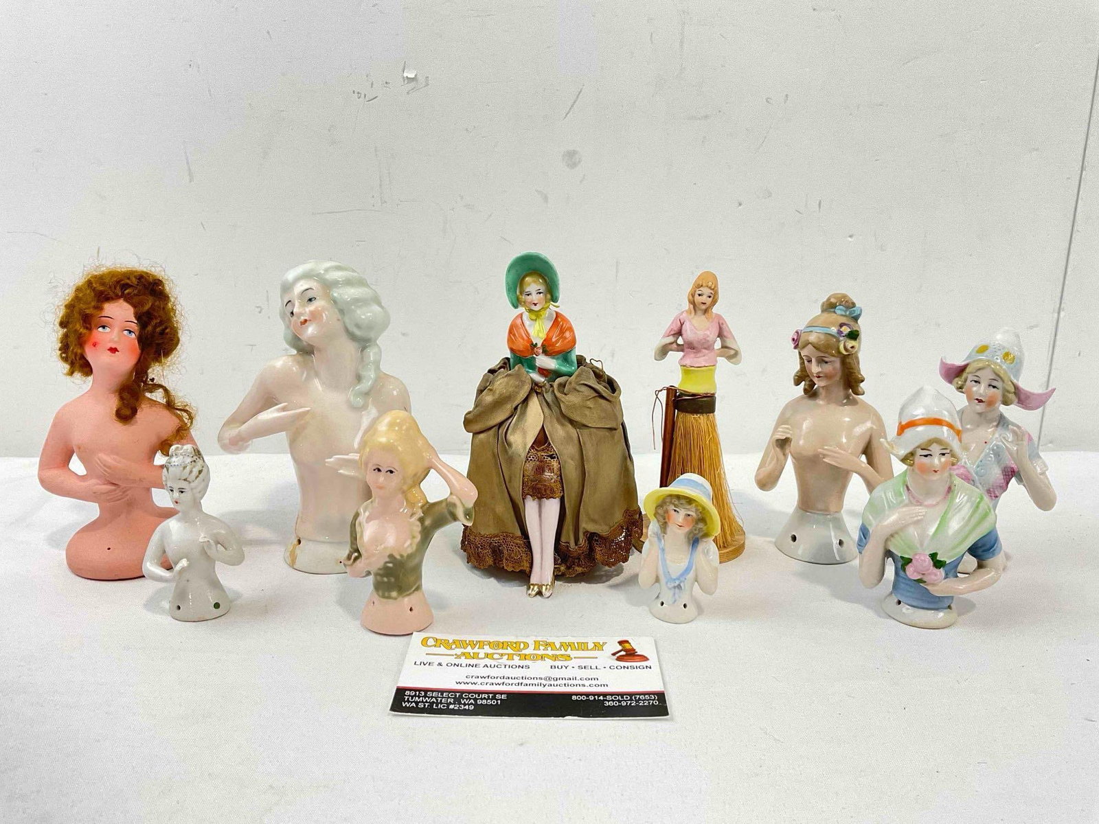 10 pcs Vintage Lady Half-Dolls, incl. 11x Ceramic & 1x Painted Wood? Fair Condition. See pics. (1 of 5)