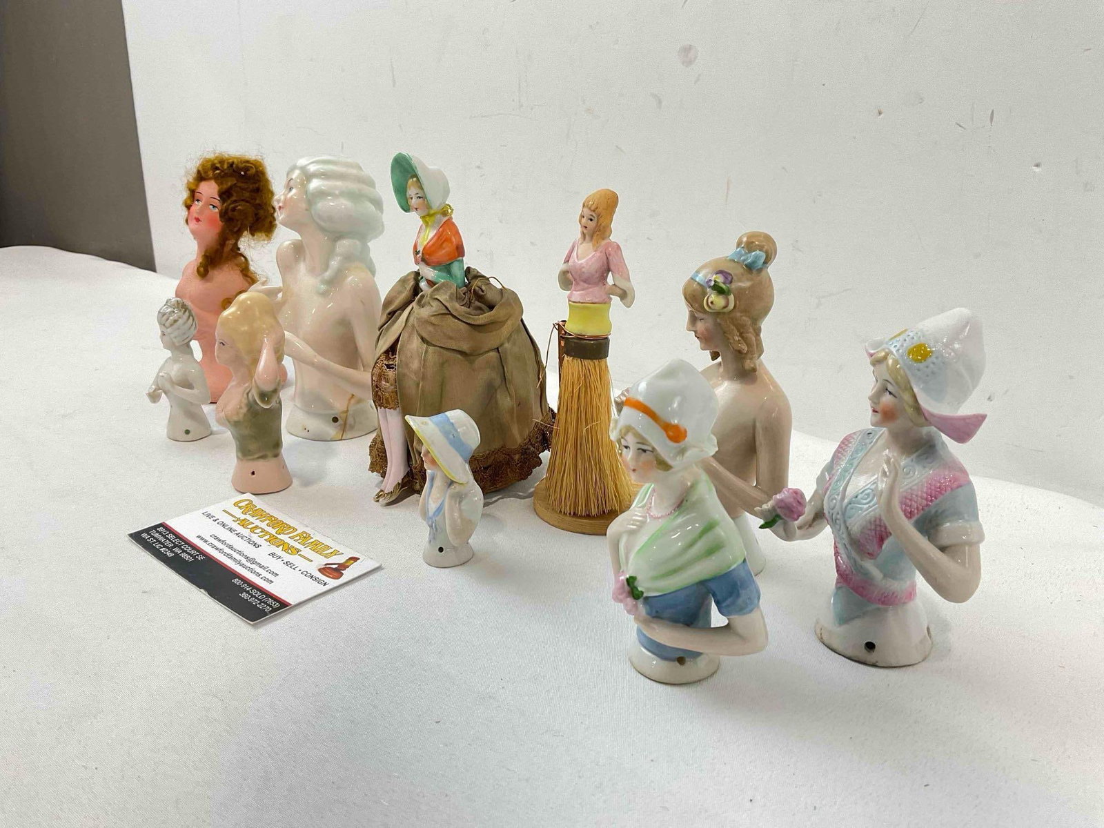 10 pcs Vintage Lady Half-Dolls, incl. 11x Ceramic & 1x Painted Wood? Fair Condition. See pics. - 2