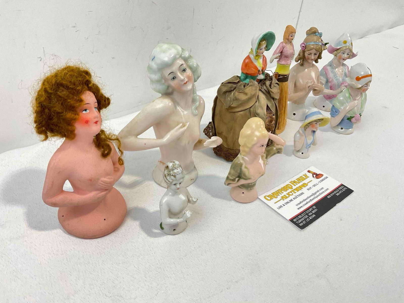 10 pcs Vintage Lady Half-Dolls, incl. 11x Ceramic & 1x Painted Wood? Fair Condition. See pics. - 3