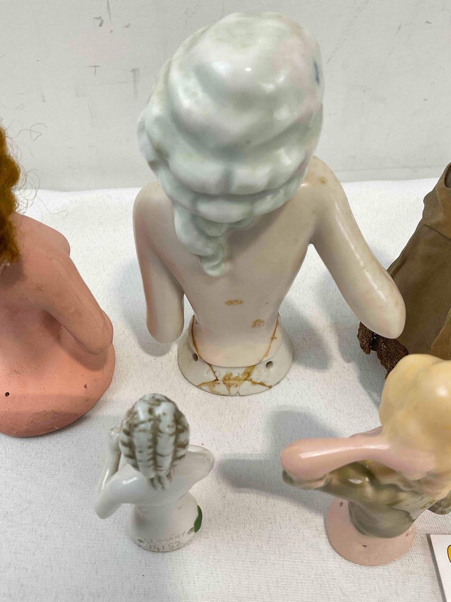 10 pcs Vintage Lady Half-Dolls, incl. 11x Ceramic & 1x Painted Wood? Fair Condition. See pics. - 5