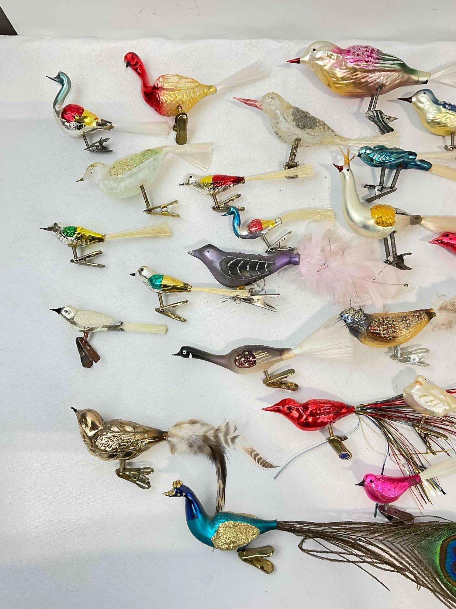 40+ pcs Vintage Charming Glass & Metal Bird Clip On Christmas Ornaments, incl. Real Feathers. - 2