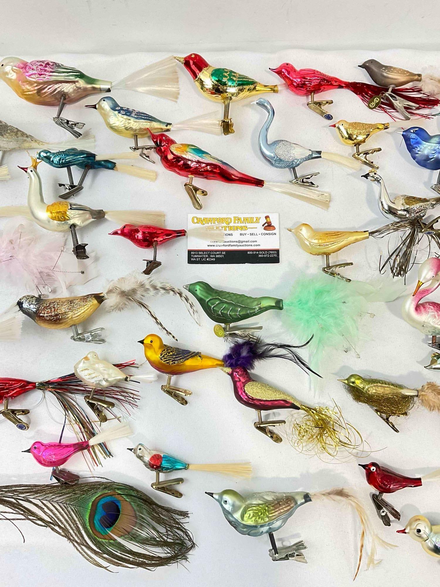 40+ pcs Vintage Charming Glass & Metal Bird Clip On Christmas Ornaments, incl. Real Feathers. - 3
