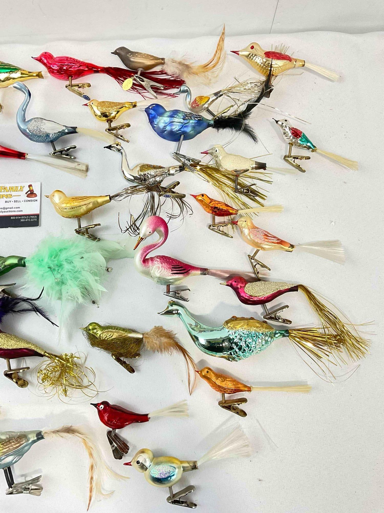 40+ pcs Vintage Charming Glass & Metal Bird Clip On Christmas Ornaments, incl. Real Feathers. - 5